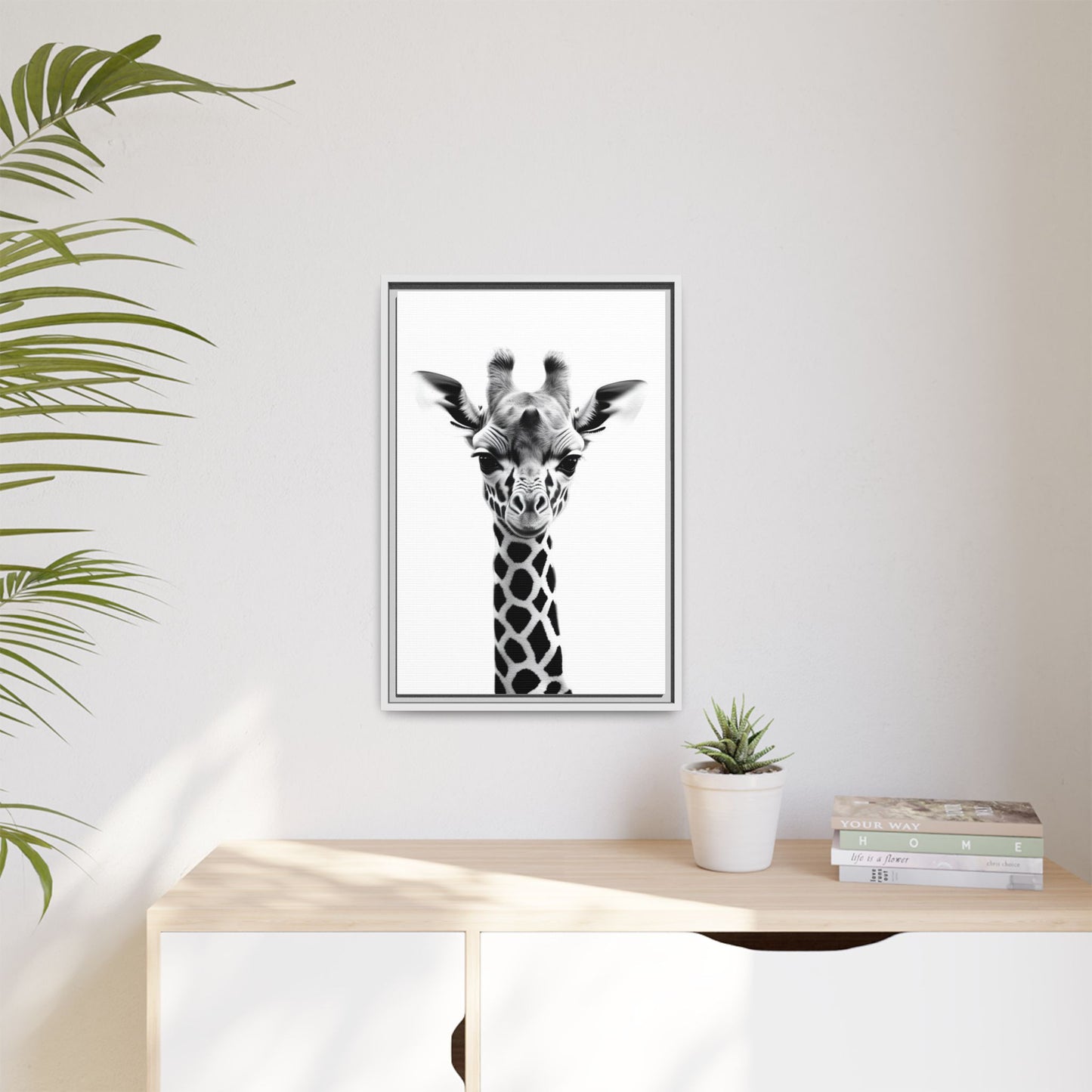 Baby Giraffe Wall Art Black & White Wildlife Photography Print, Cute Giraffe Lover Gift