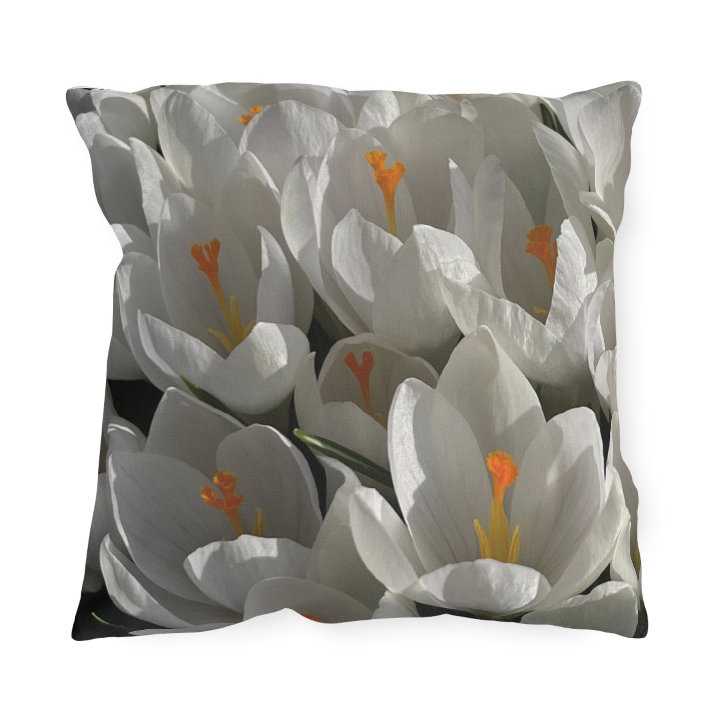 White Tulip Outdoor Throw Pillow | Spring Garden Patio Cushion