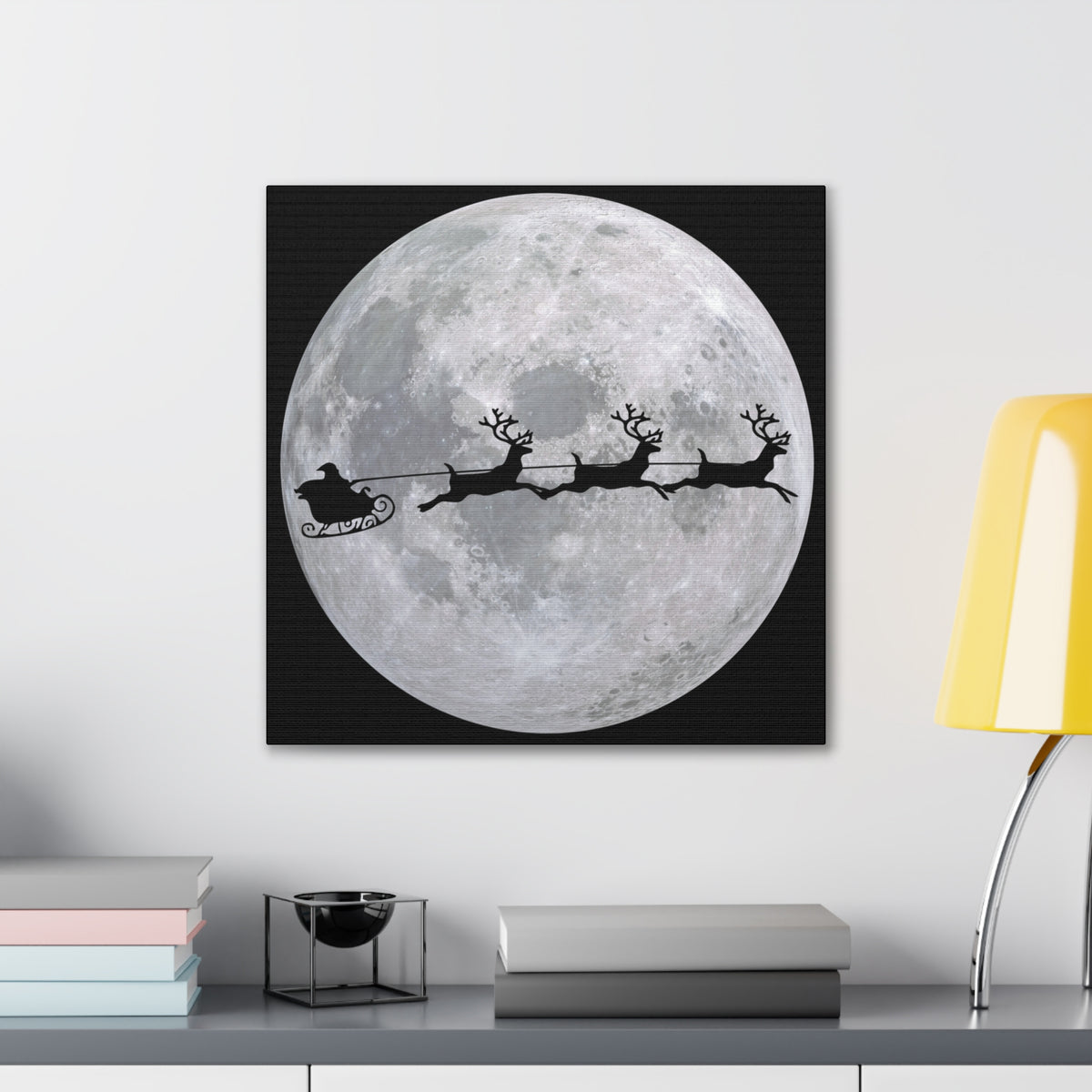 Santa Sleigh Silhouette Canvas - Moonlit Christmas Wall Art