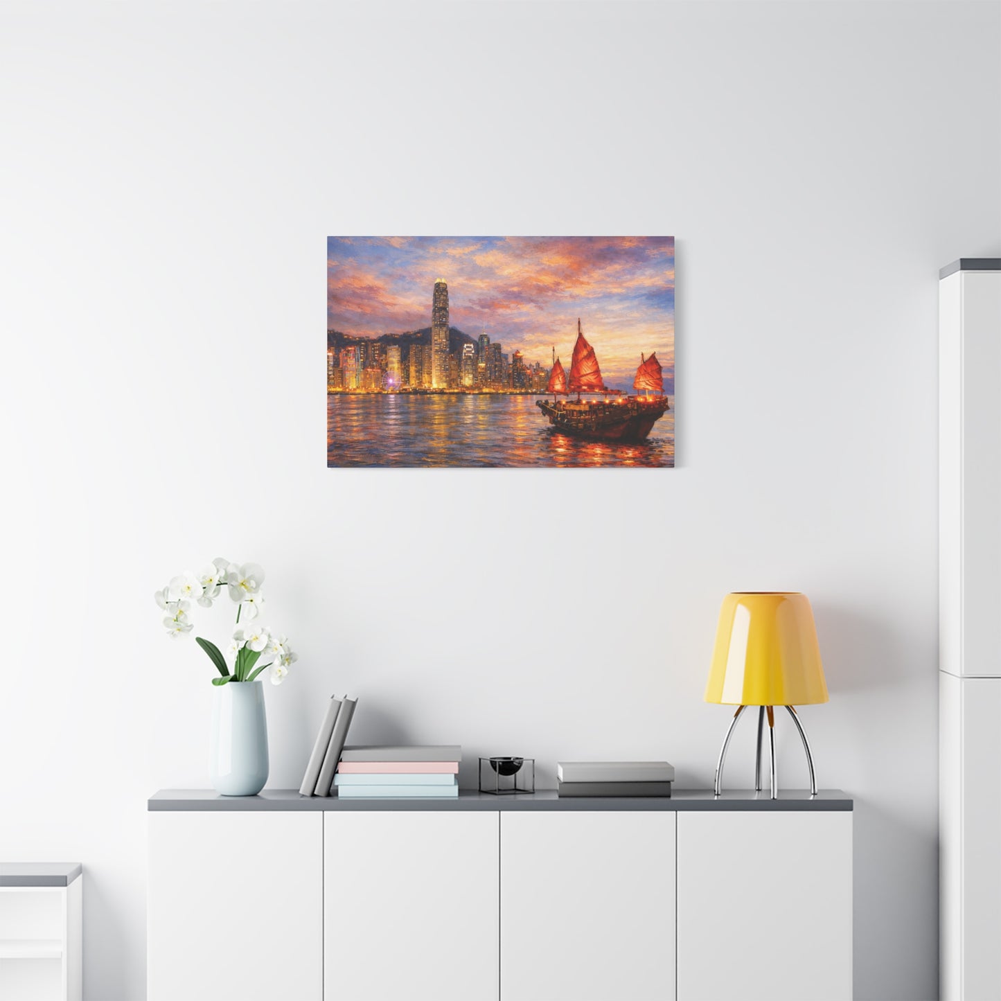 Hong Kong Junk Boat at Sunset Canvas