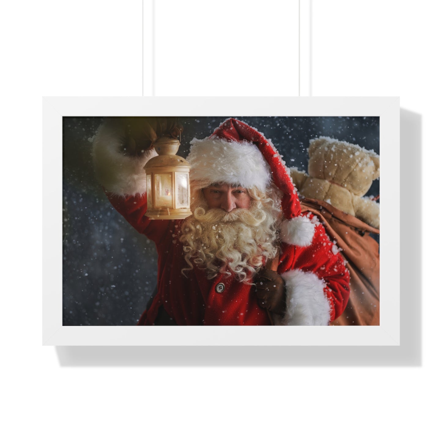 Christmas Wall Art Vintage Santa Claus with Lantern and Toy Bag | Vintage Mantle Art
