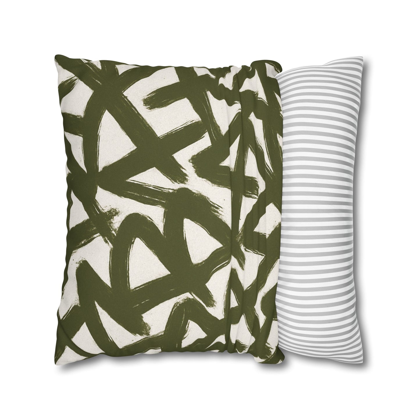 Throw Pillow Cover, Green Graffiti Brush Strokes Square Pillowcase Cover