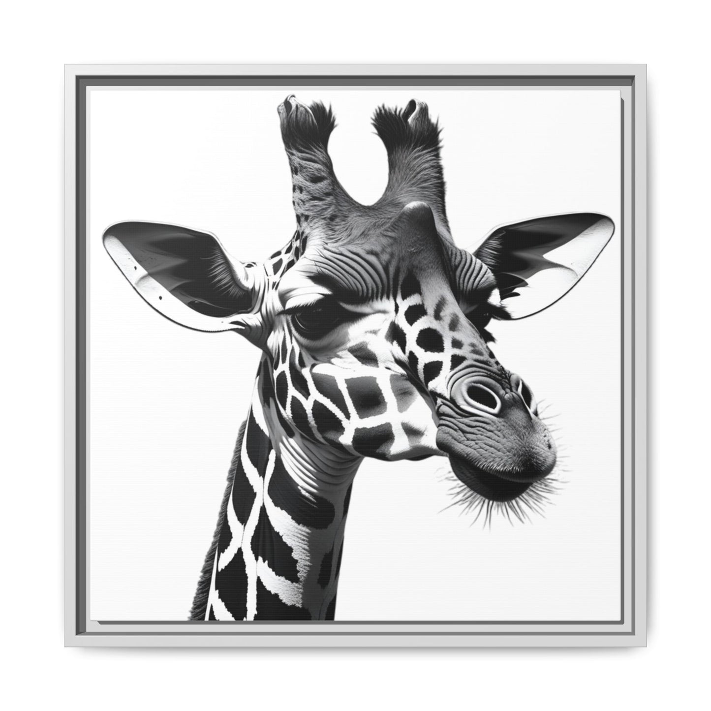 Black and White Giraffe Wall Art – Framed Safari Animal Canvas Print
