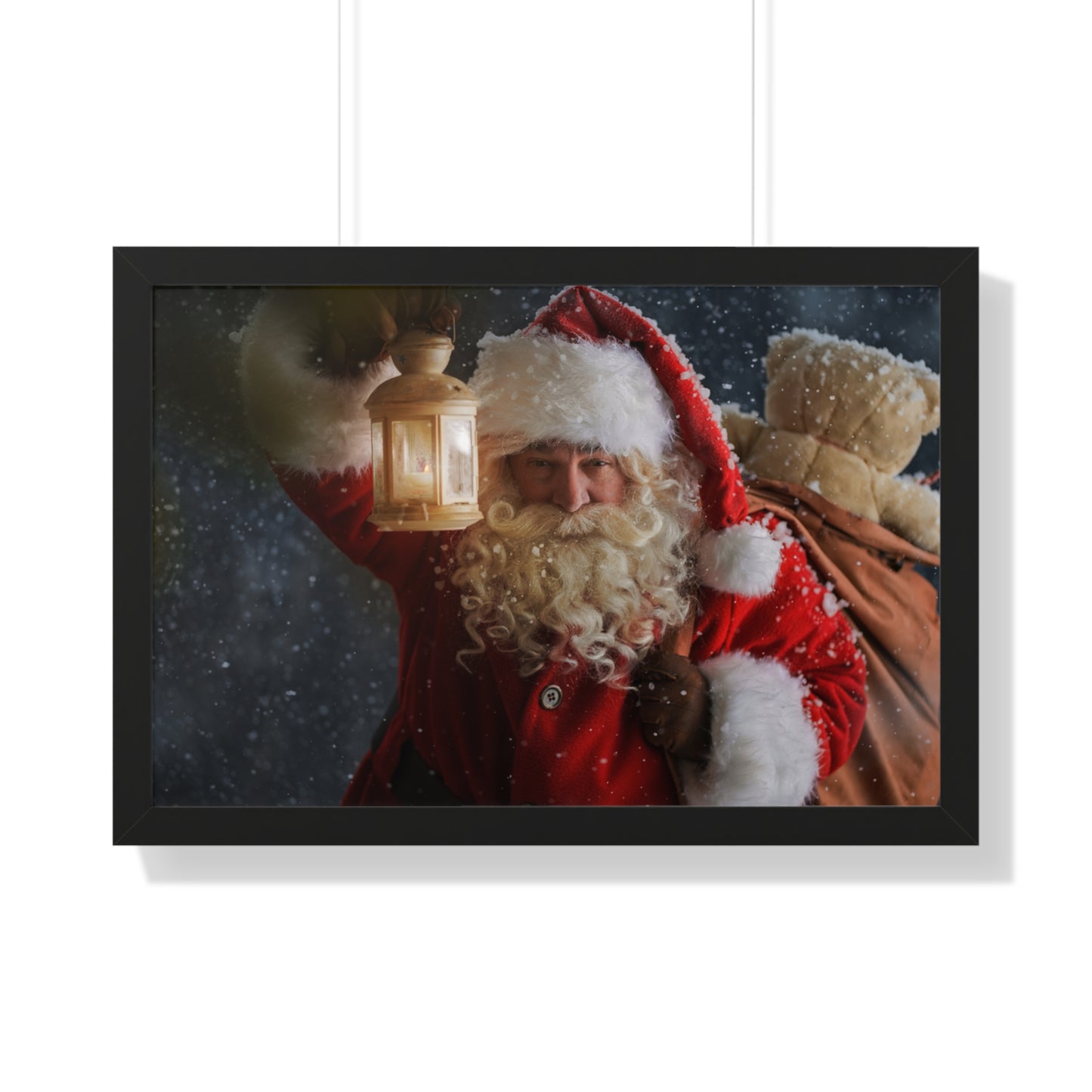 Christmas Wall Art Vintage Santa Claus with Lantern and Toy Bag | Vintage Mantle Art