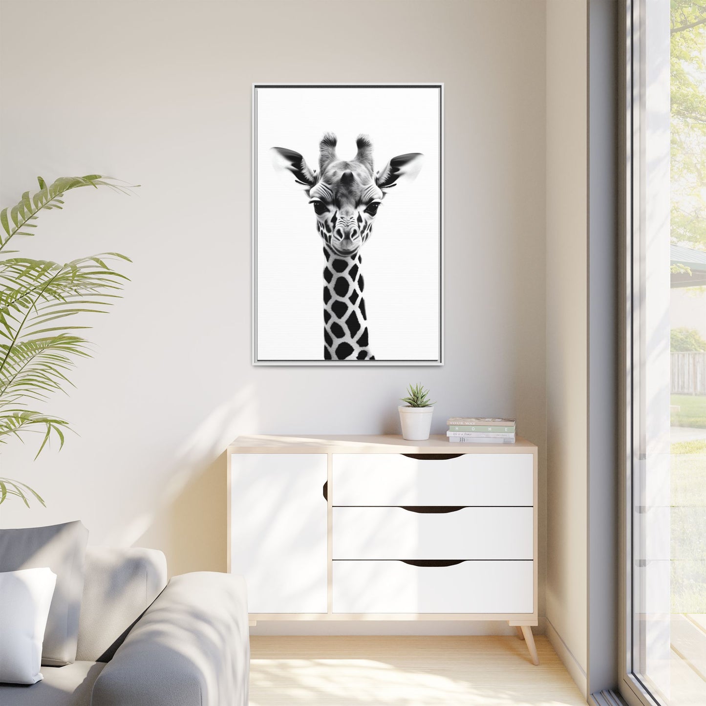 Baby Giraffe Wall Art Black & White Wildlife Photography Print, Cute Giraffe Lover Gift