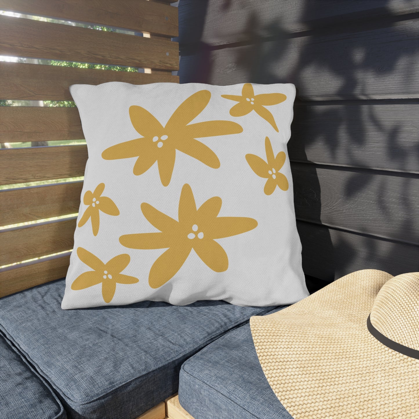 Yellow Flower Outdoor Throw Pillow | Floral Patio Garden Cushion