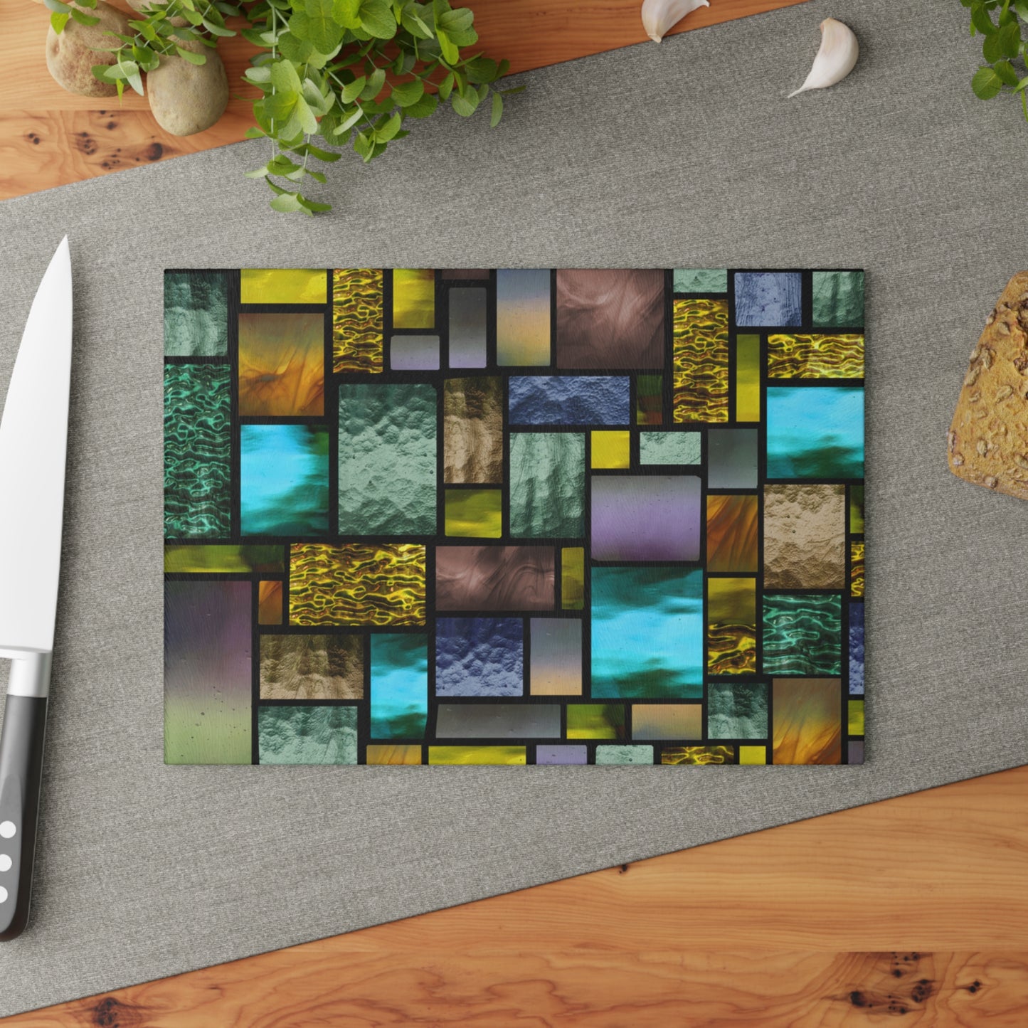 Stained Glass Mosaic Glass Cutting Board | Colorful Kitchen Decor
