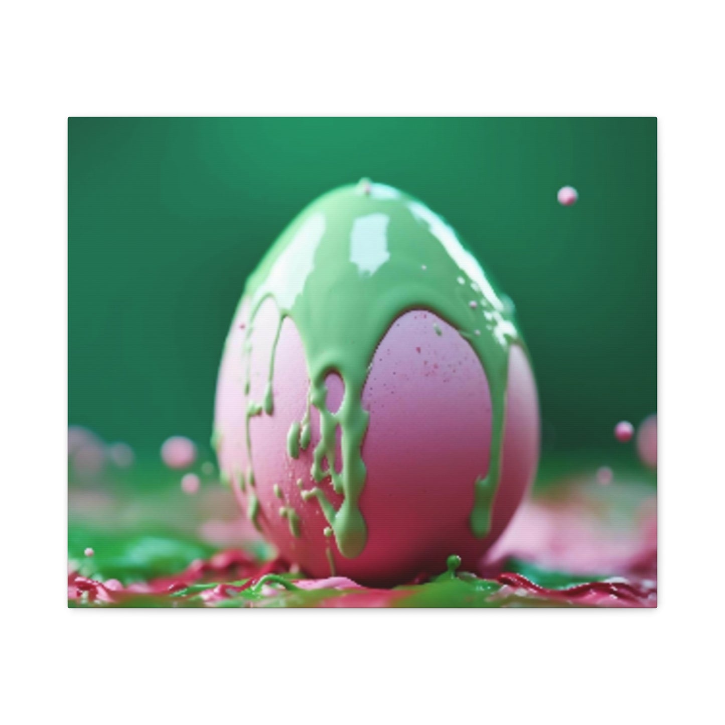 Canvas Wall or Mantle Art Pink Easter Egg with Green Paint Spring Home Decor