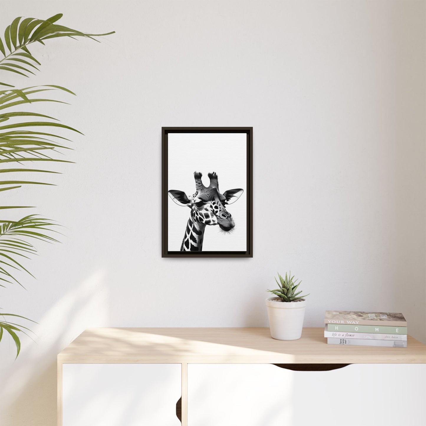 Black and White Giraffe Wall Art – Framed Safari Animal Canvas Print