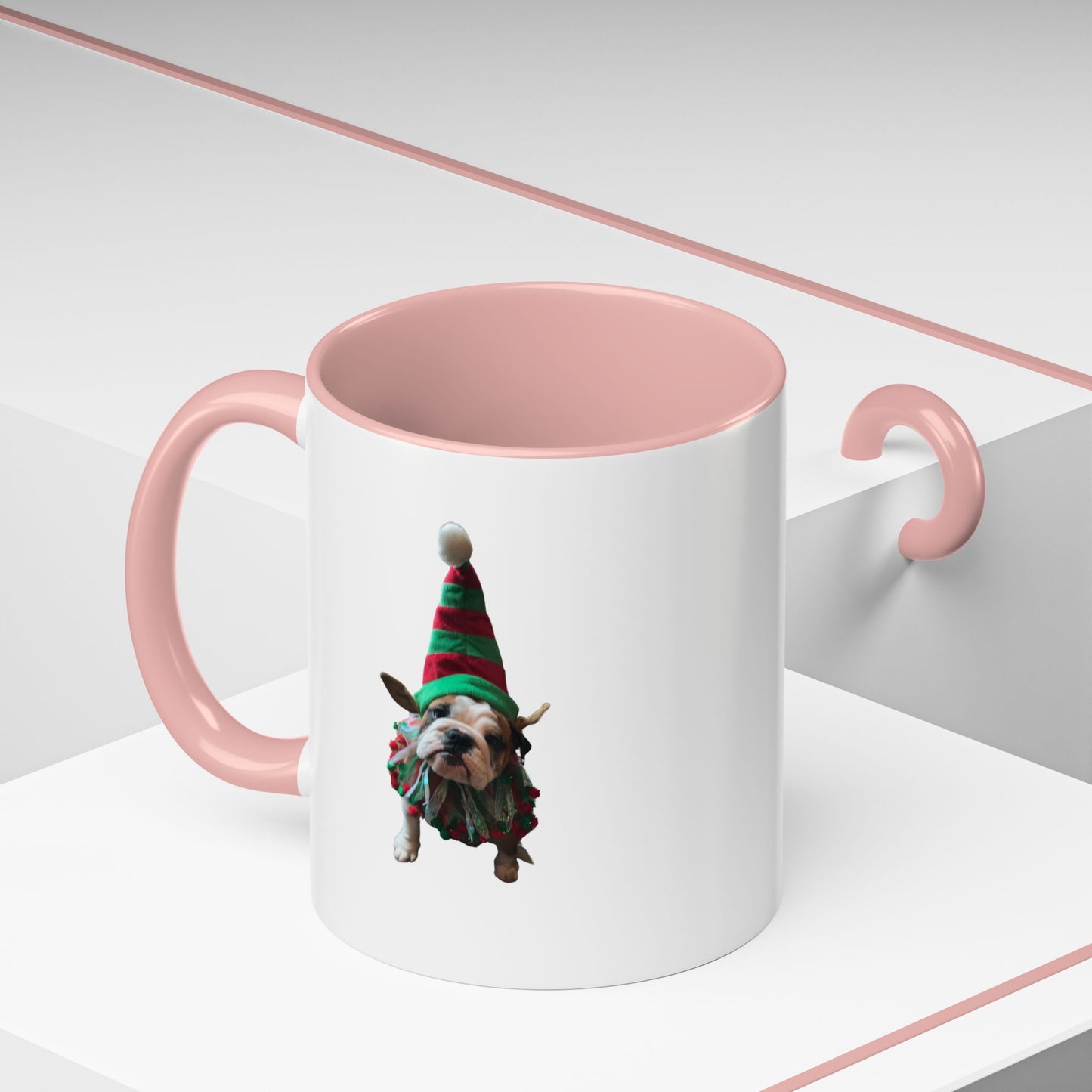 Funny Christmas Bulldog Mug – Cute Dog Elf Holiday Coffee Cup – Bulldog Lover Gift – Christmas Dog Mug – Festive Puppy Mug