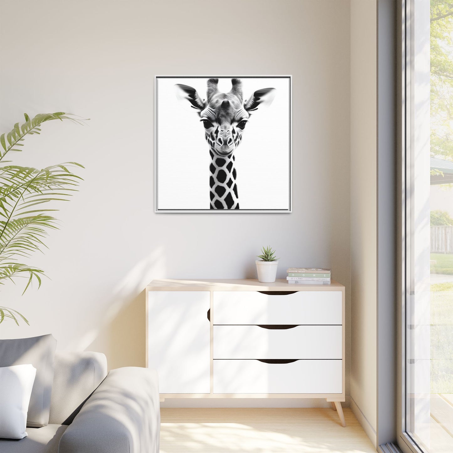 Baby Giraffe Wall Art Black & White Wildlife Photography Print, Cute Giraffe Lover Gift