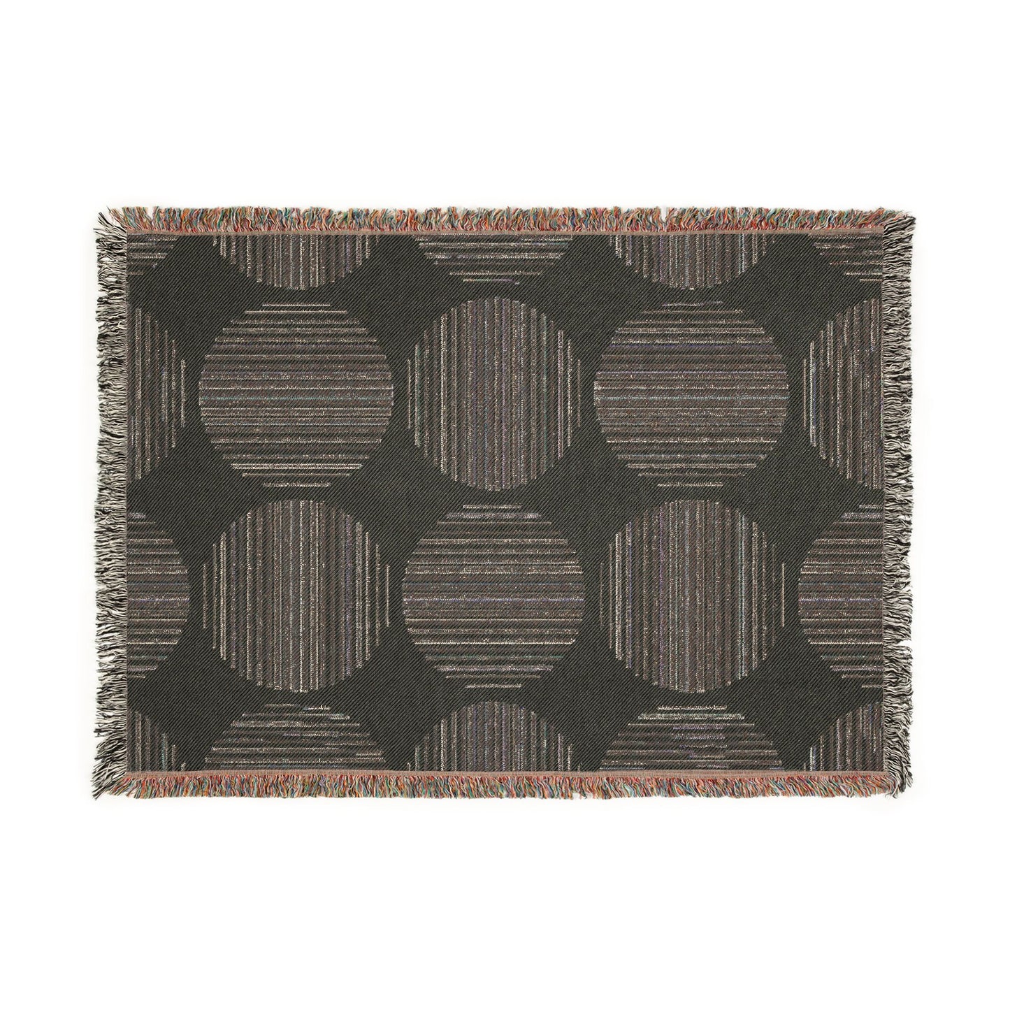 Modern Geometric Woven Throw Blanket | Black & Cream Circle Boho Decor