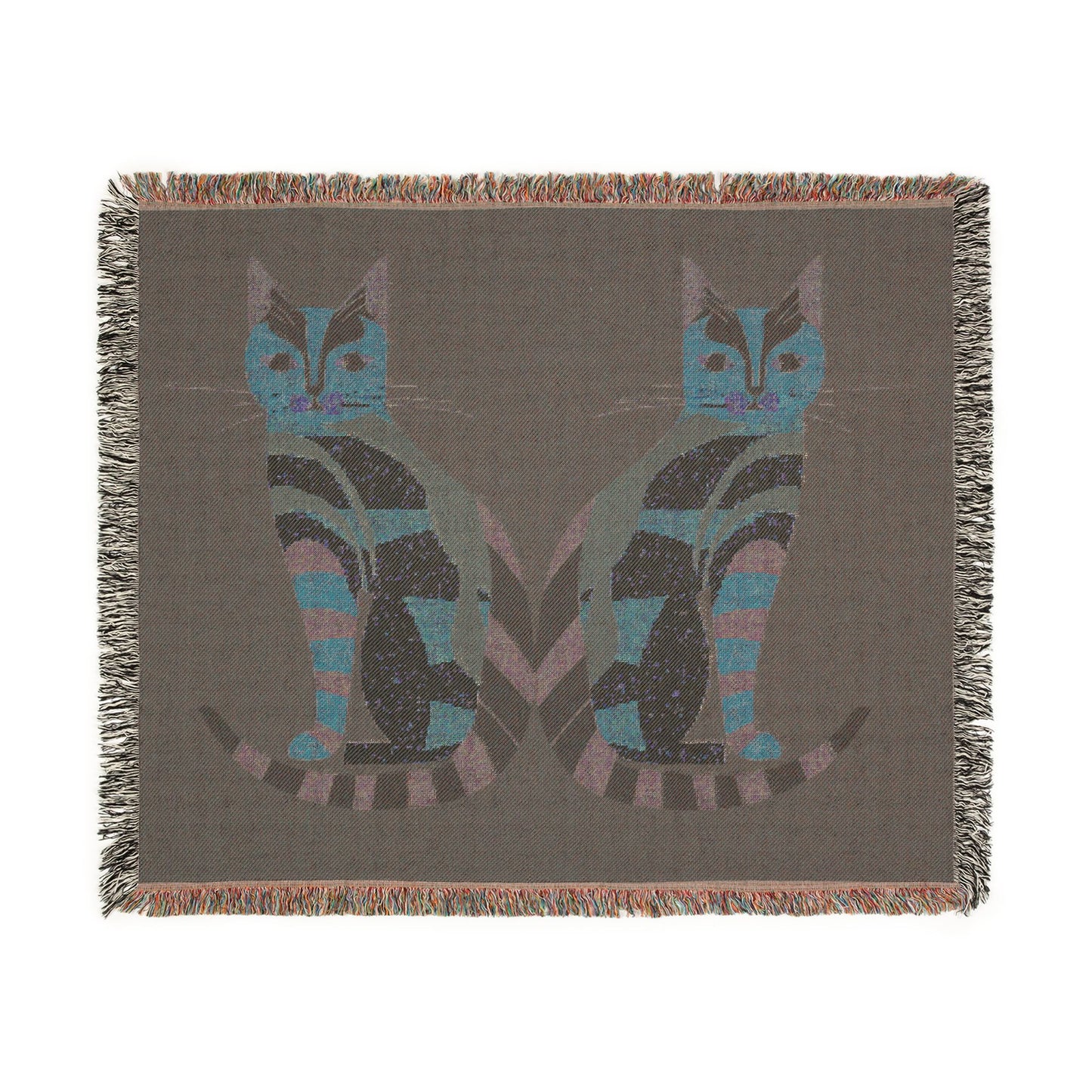 Mid Century Modern Cat Woven Throw Blanket | Retro Feline Decor