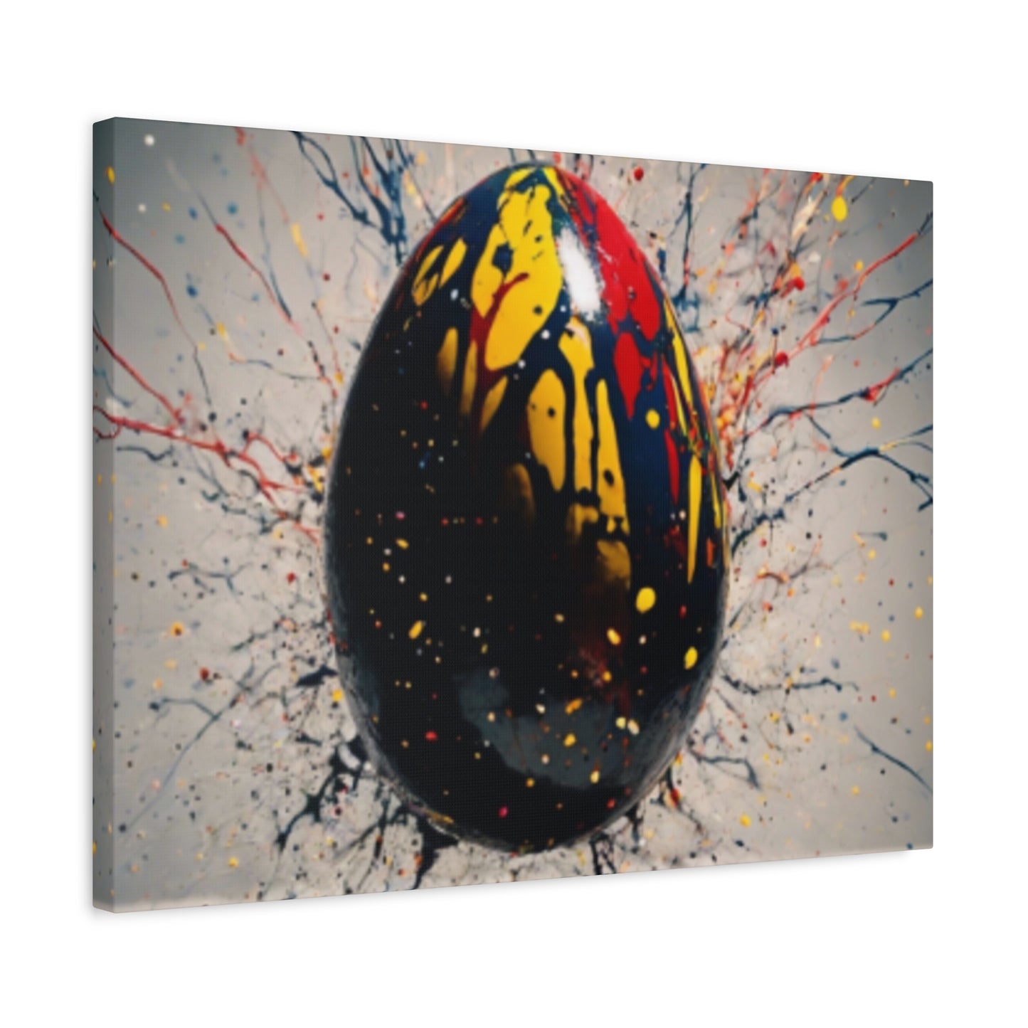 Vibrantly Painted Egg on Canvas | Abstract Paint Splatter Art I Easter Egg Art