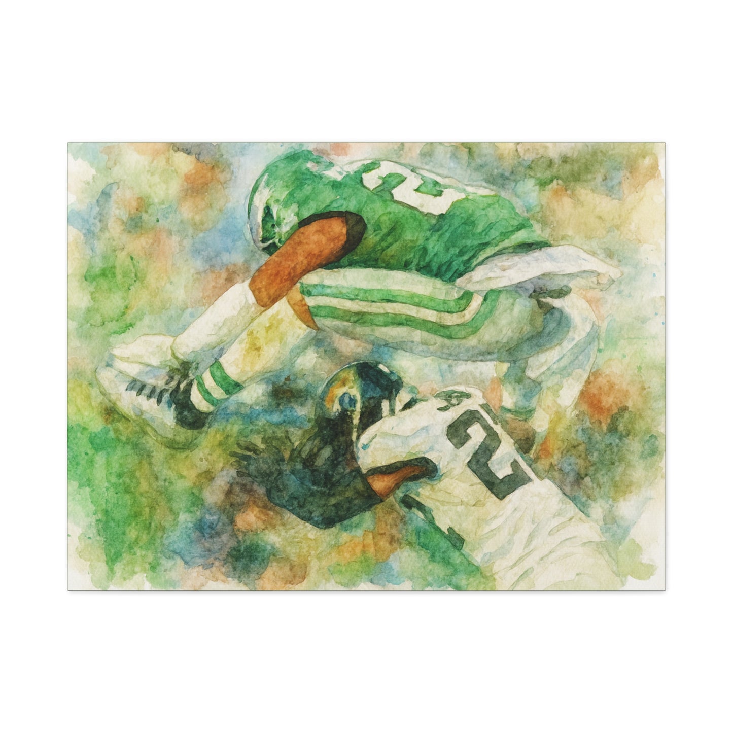 Saquon Barkley Backwards Hurdle Watercolor Canvas | Philadelphia Eagles Football Wall Art Print on 1.25"  Canvas | Game Day Fan Cave Gift