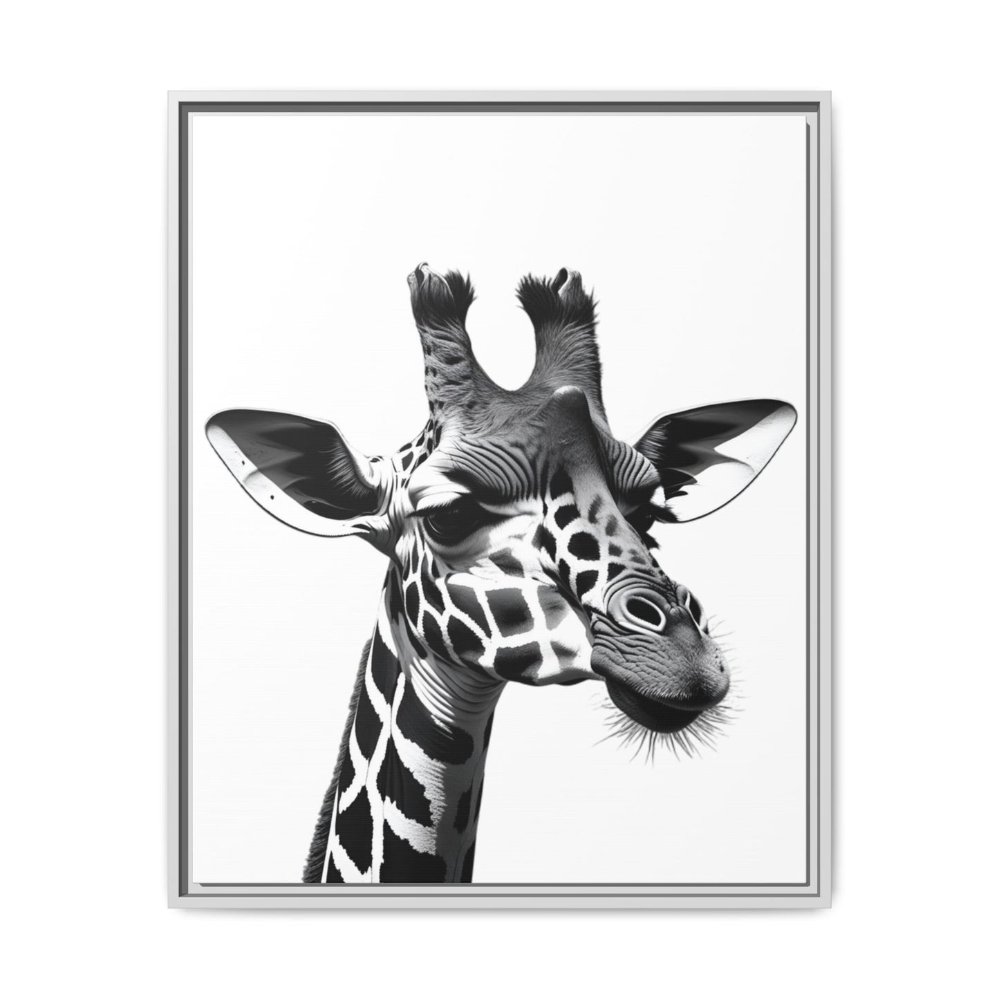 Black and White Giraffe Wall Art – Framed Safari Animal Canvas Print