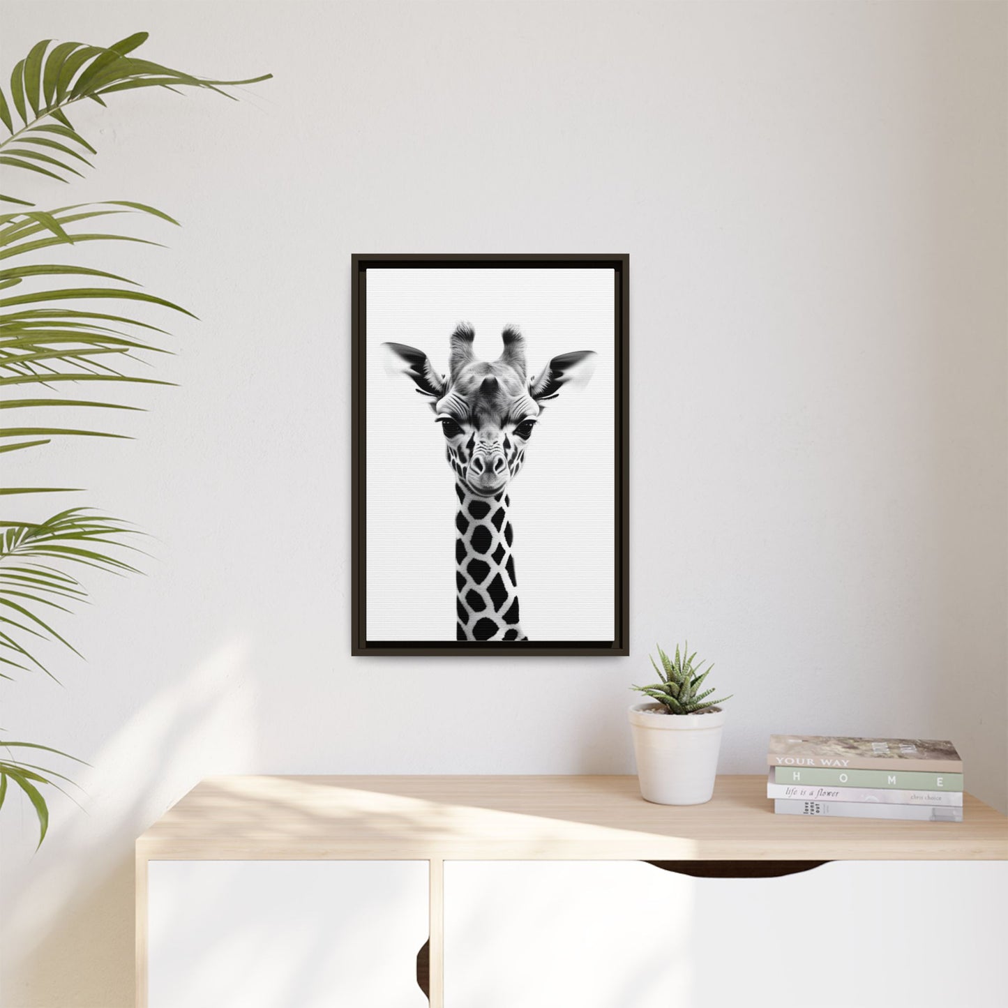 Baby Giraffe Wall Art Black & White Wildlife Photography Print, Cute Giraffe Lover Gift