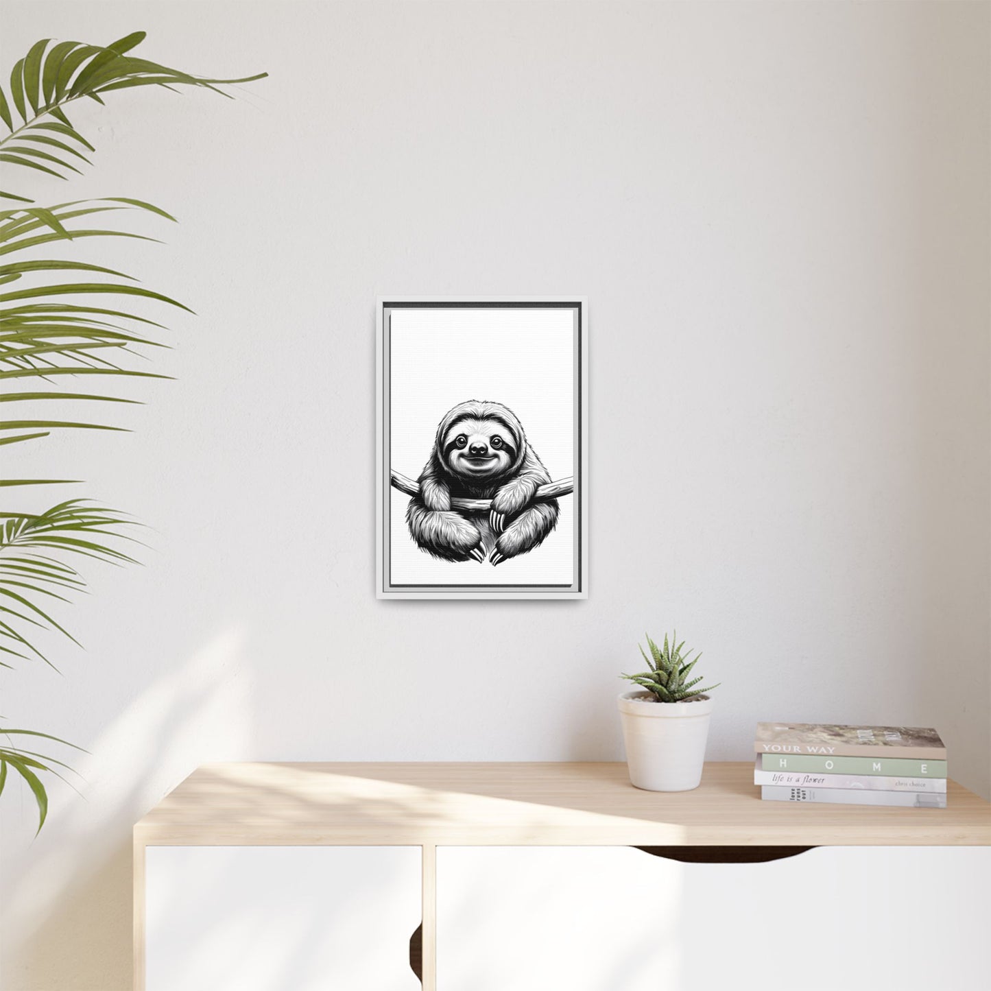 Adorable Sloth Hanging from Tree Branch Black & White Animal Wall Art, Cute Sloth Print, Jungle Theme Nursery Decor, Baby Shower Gift