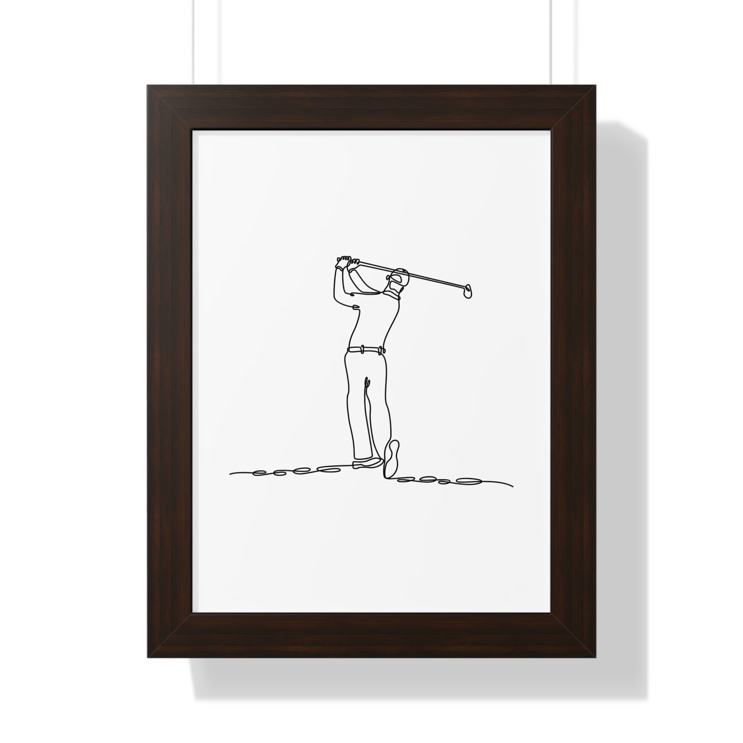 Framed line drawing of a golfer on a white background