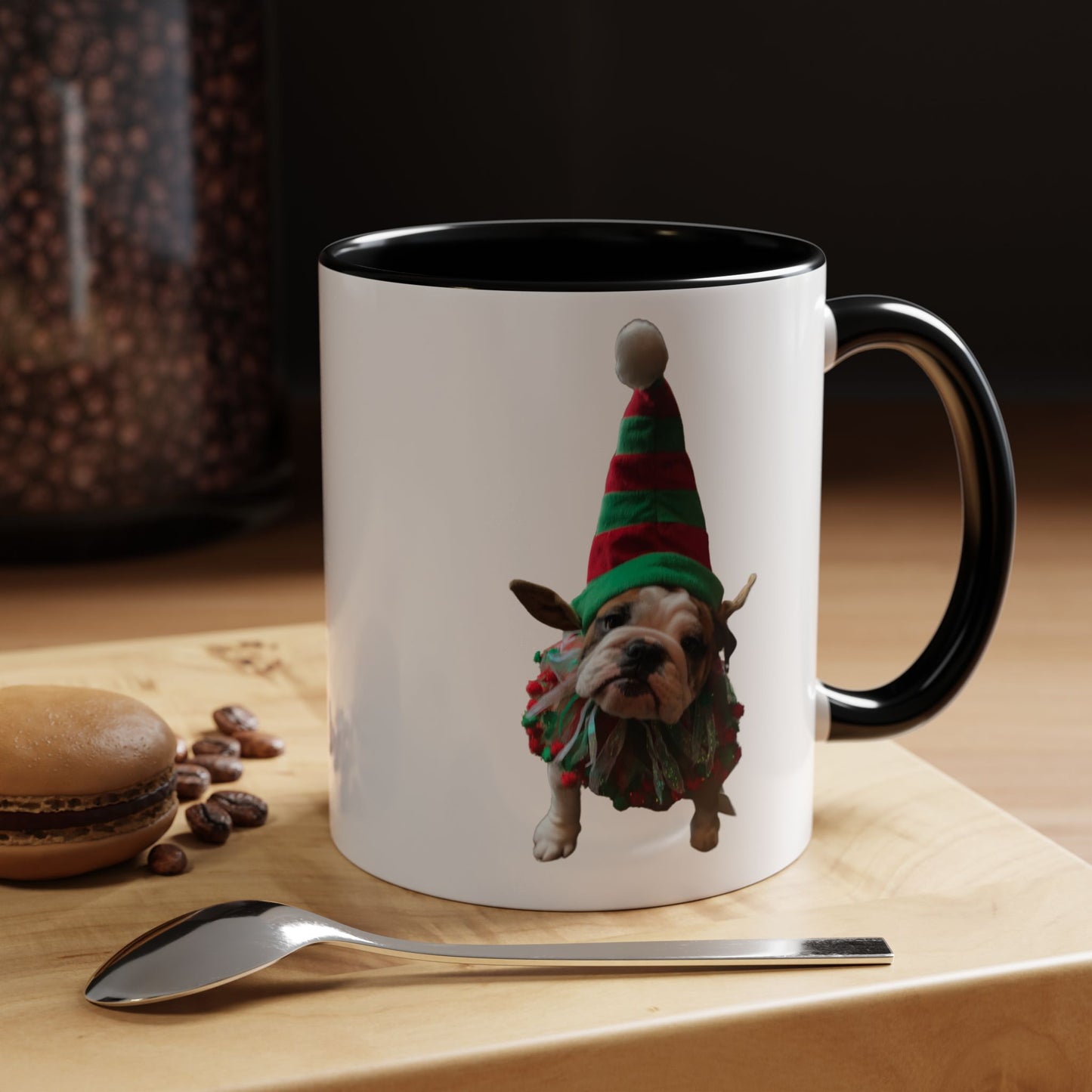 Funny Christmas Bulldog Mug – Cute Dog Elf Holiday Coffee Cup – Bulldog Lover Gift – Christmas Dog Mug – Festive Puppy Mug