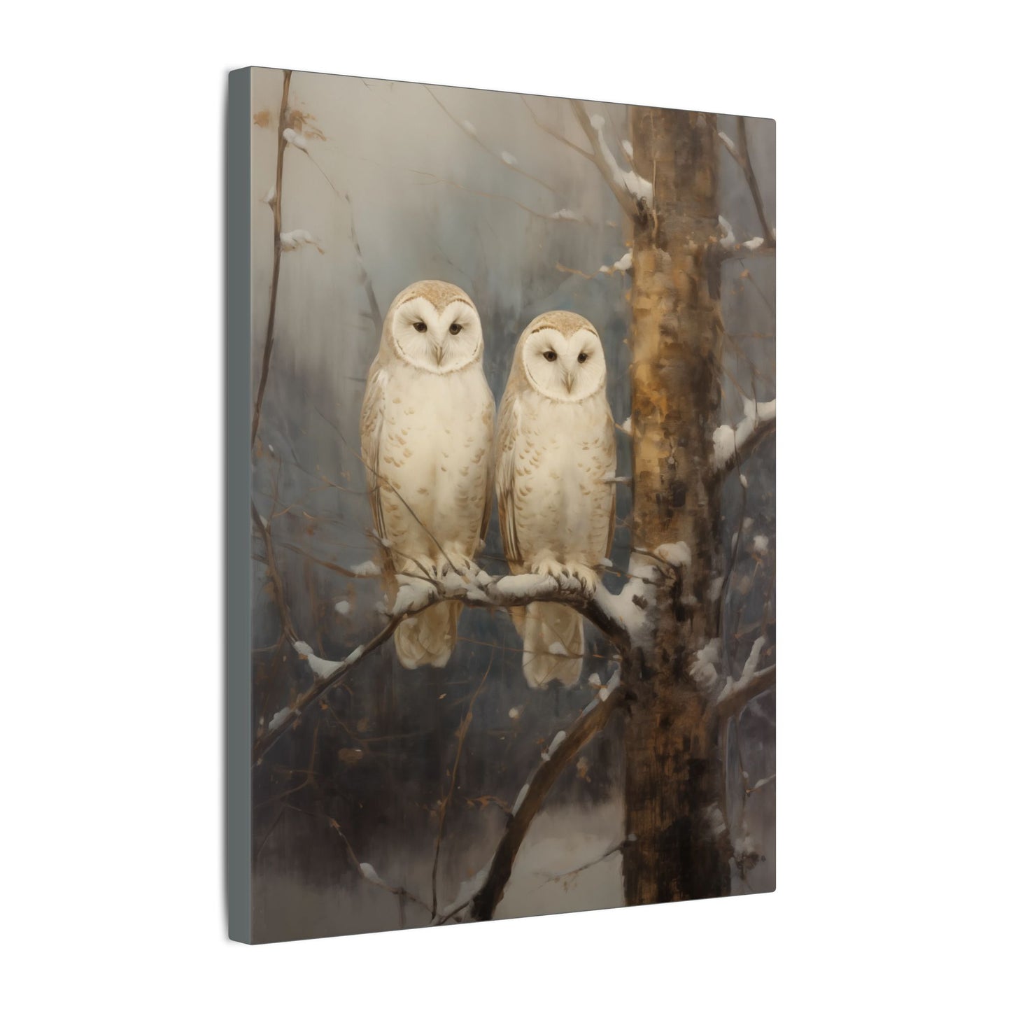 Snowy Owls Winter Canvas Wall Art | Vintage Wildlife Nature Decor