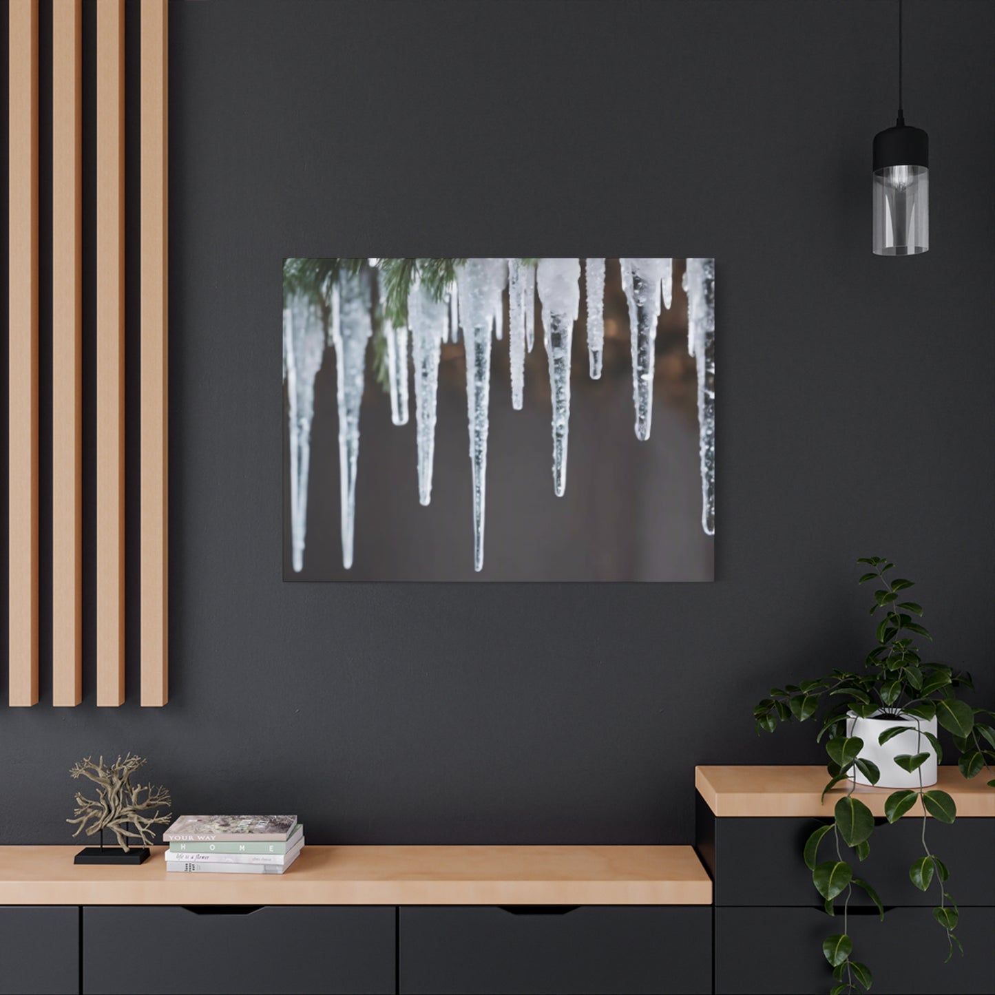 Icicles on Pine Branch Christmas Wall Art | Winter Mantle Decor