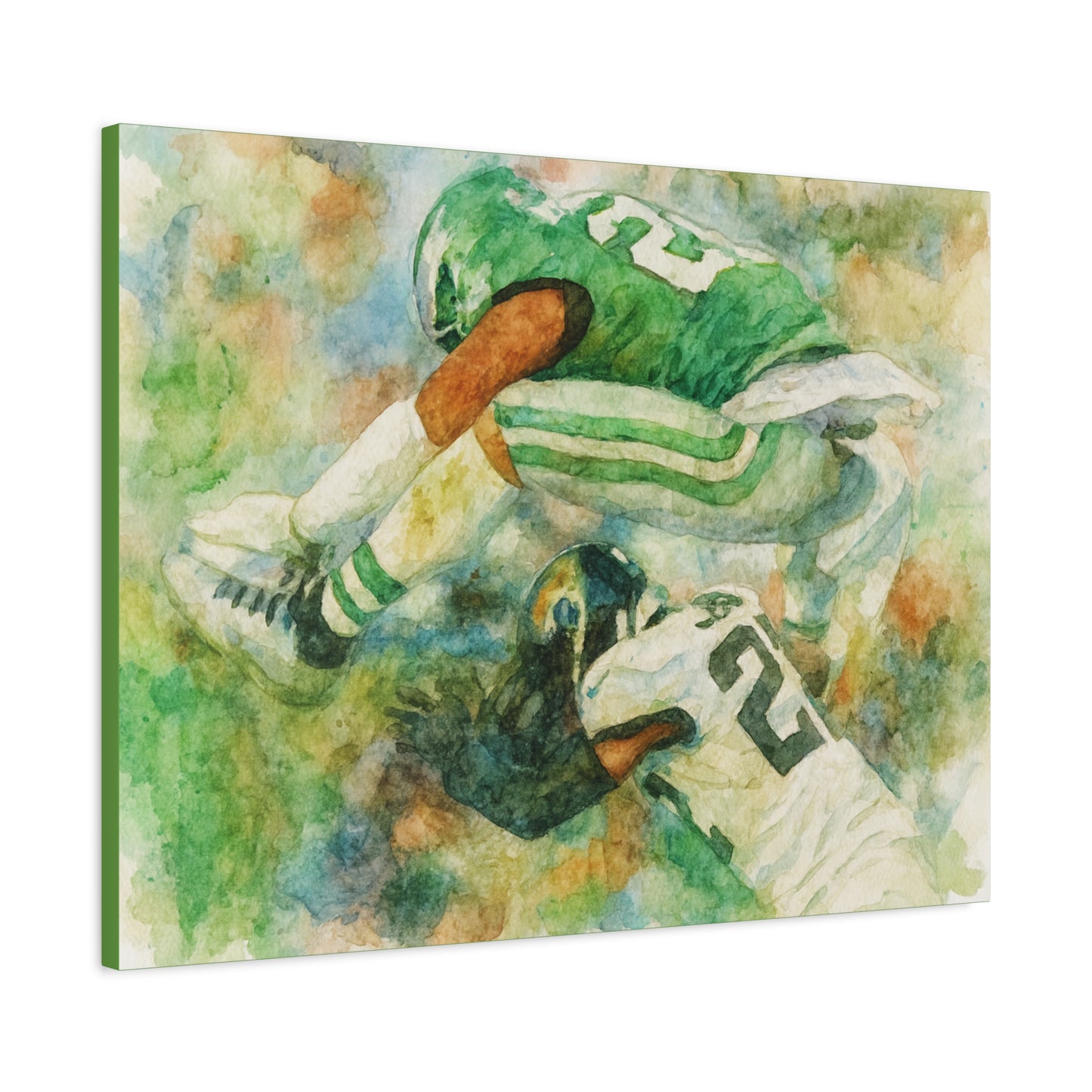 Saquon Barkley Backwards Hurdle Watercolor Canvas | Philadelphia Eagles Football Wall Art Print on 1.25"  Canvas | Game Day Fan Cave Gift