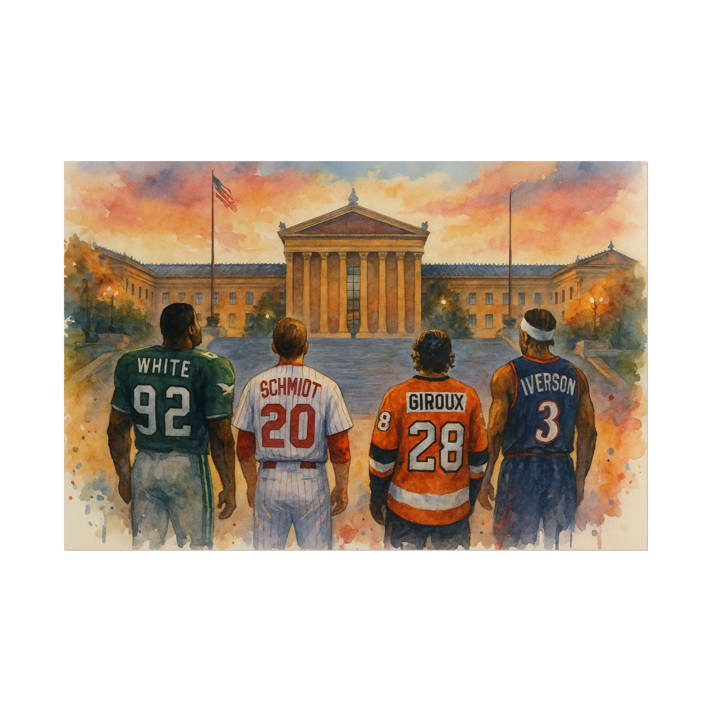 Philadelphia Sports Legends Poster, Sport Fan Art, Philadelphia Museum of Art Watercolor Print, Eagles Phillies Flyers 76ers Eagles Gift