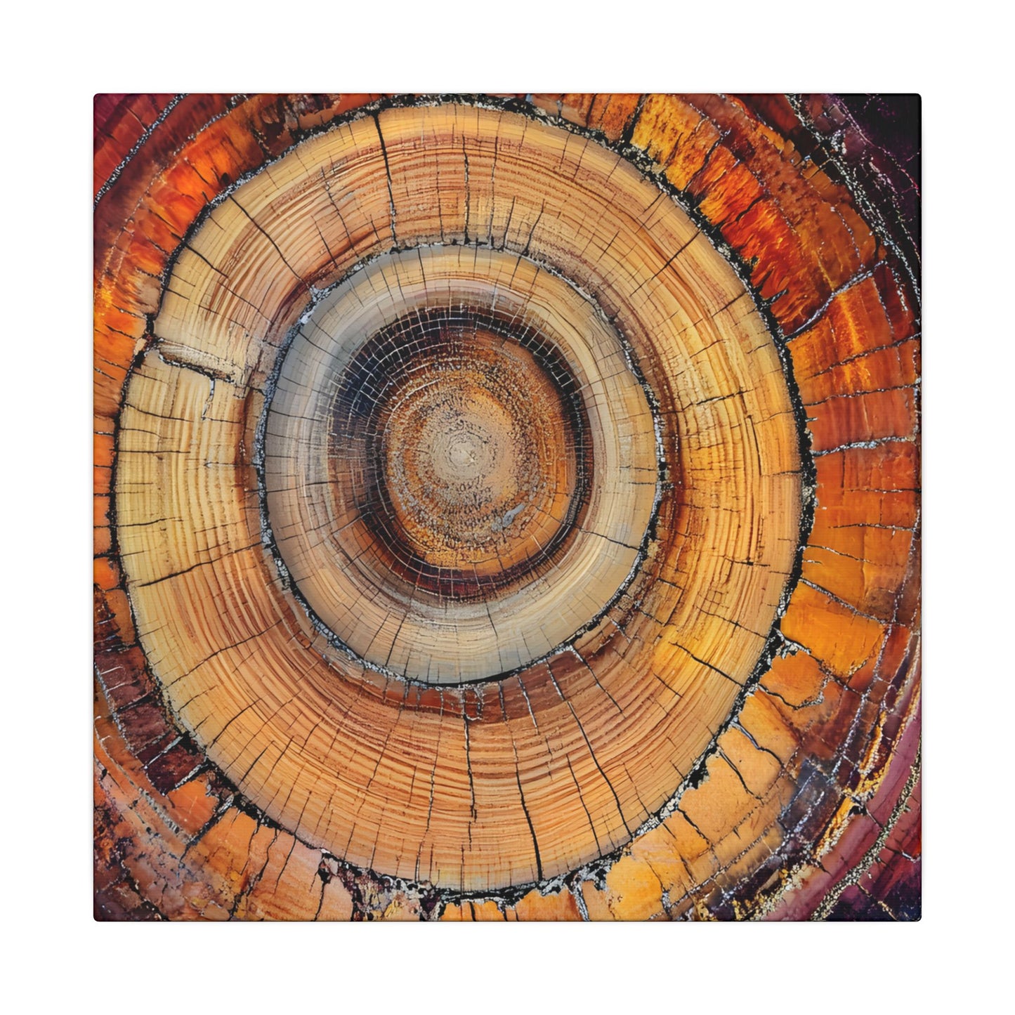 Close-up of a tree stump with concentric rings on a white background