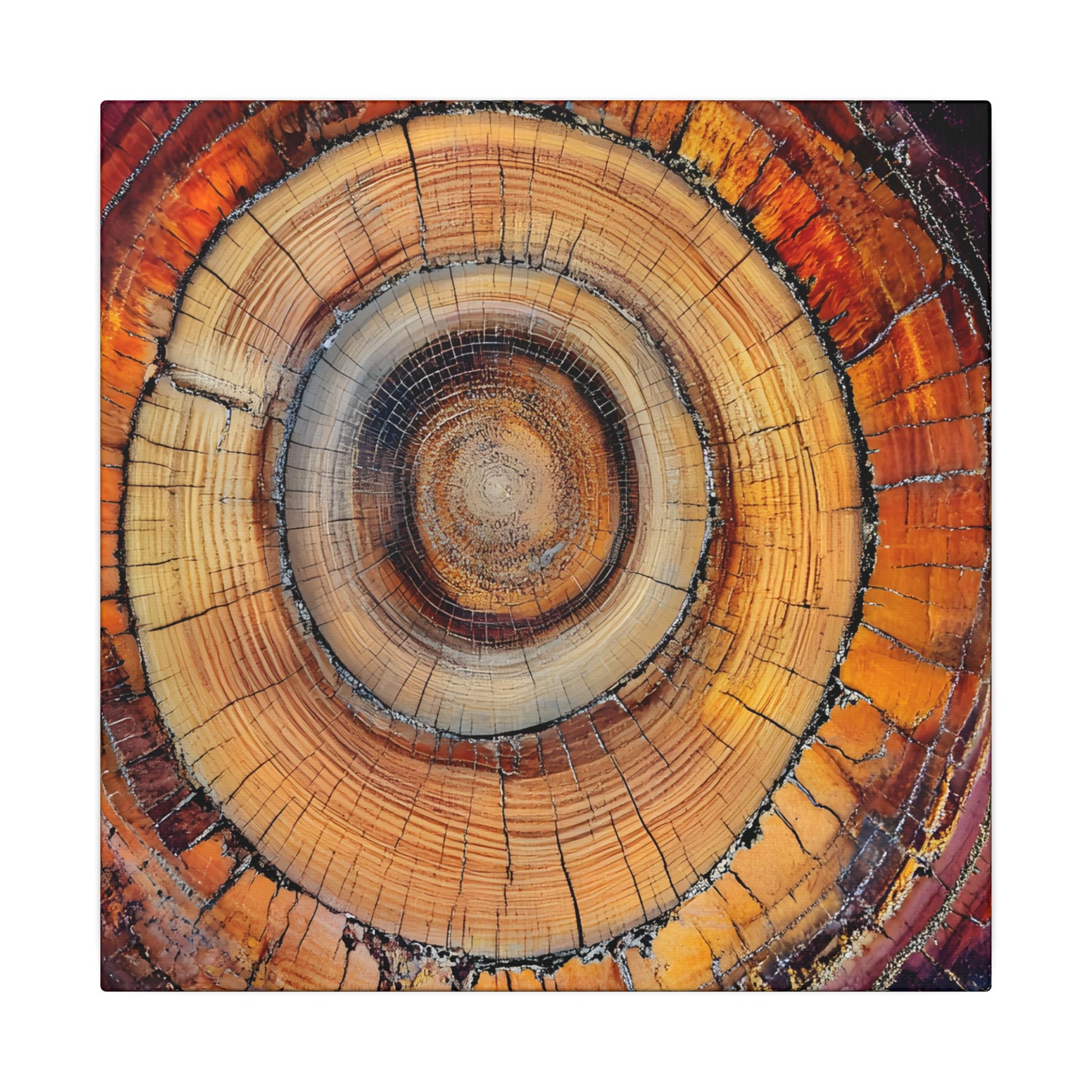 Close-up of a tree stump with concentric rings on a white background