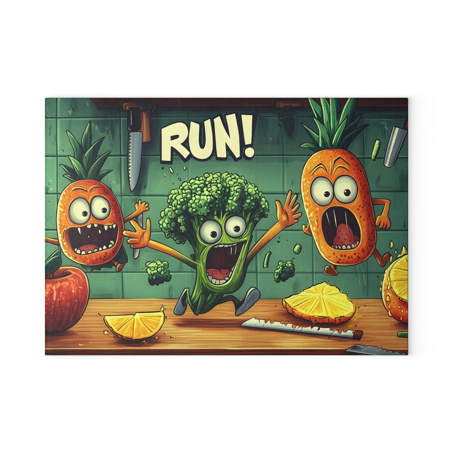 Funny Veggie Glass Cutting Board | Whimsical Kitchen Decor Gift