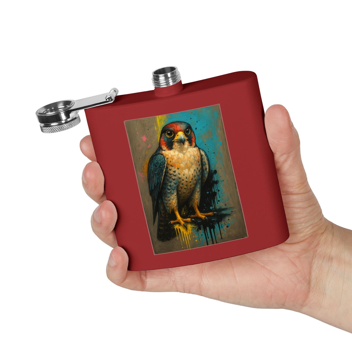Falcon Flask | 6oz Stainless Steel Hip Flask | Falcon Bird Art | Game Day Pocket Flask | Gift for Football Fans