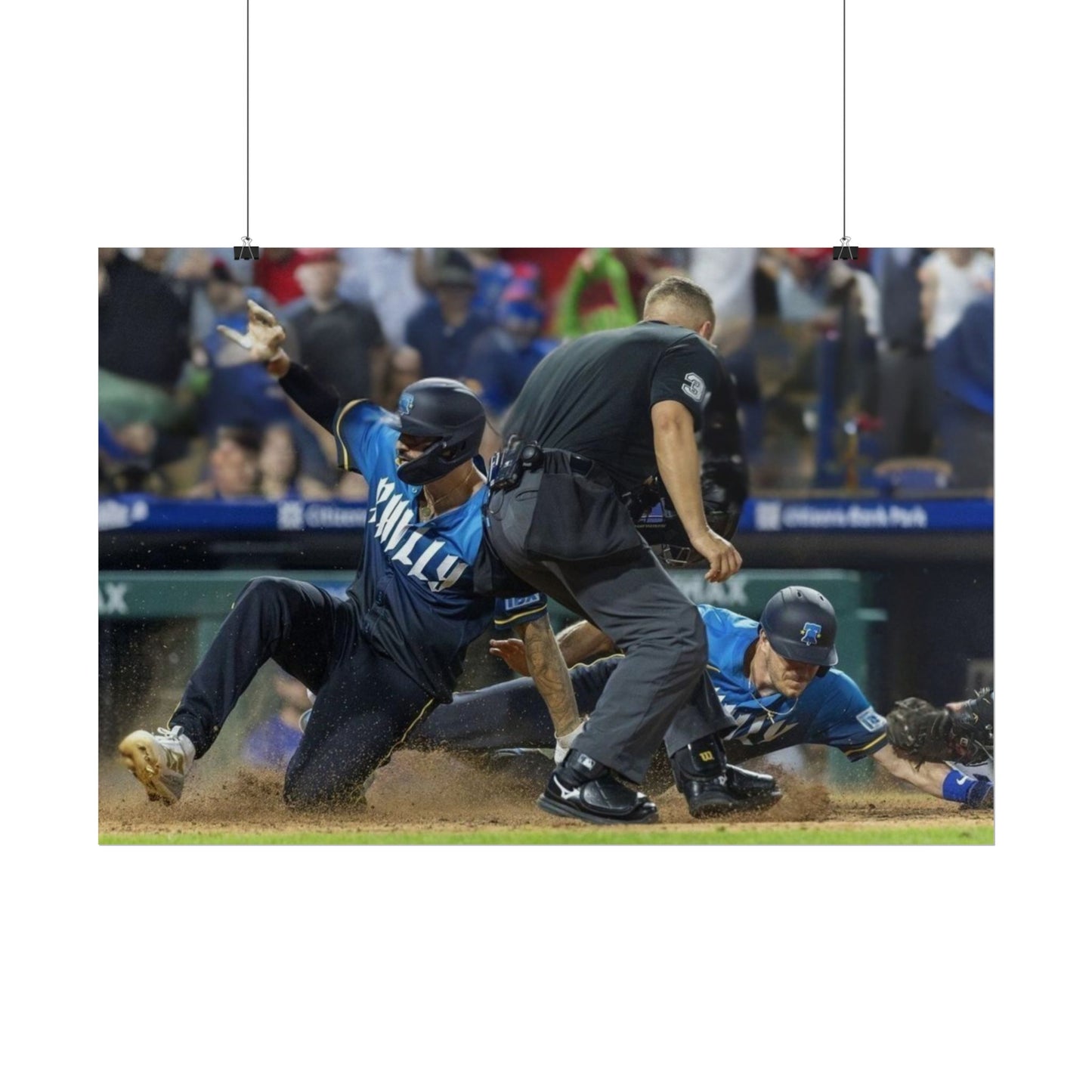 Double Slide Phillies Poster Nick Castellanos J.T. Realmuto Sliding Home Philadelphia Baseball Fan Art MLB Play Tribute Philly Sports Decor