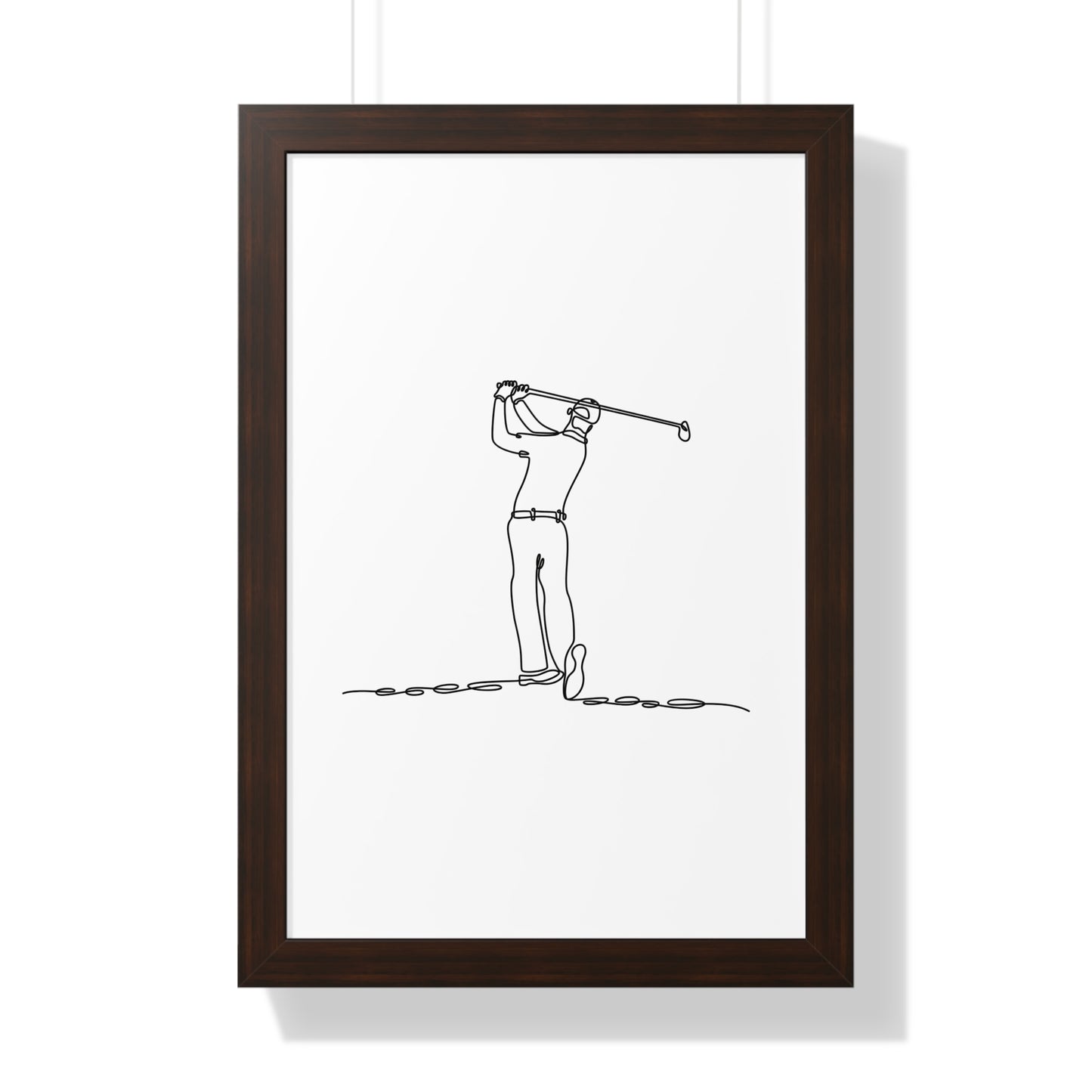 Framed line drawing of a golfer on a white background