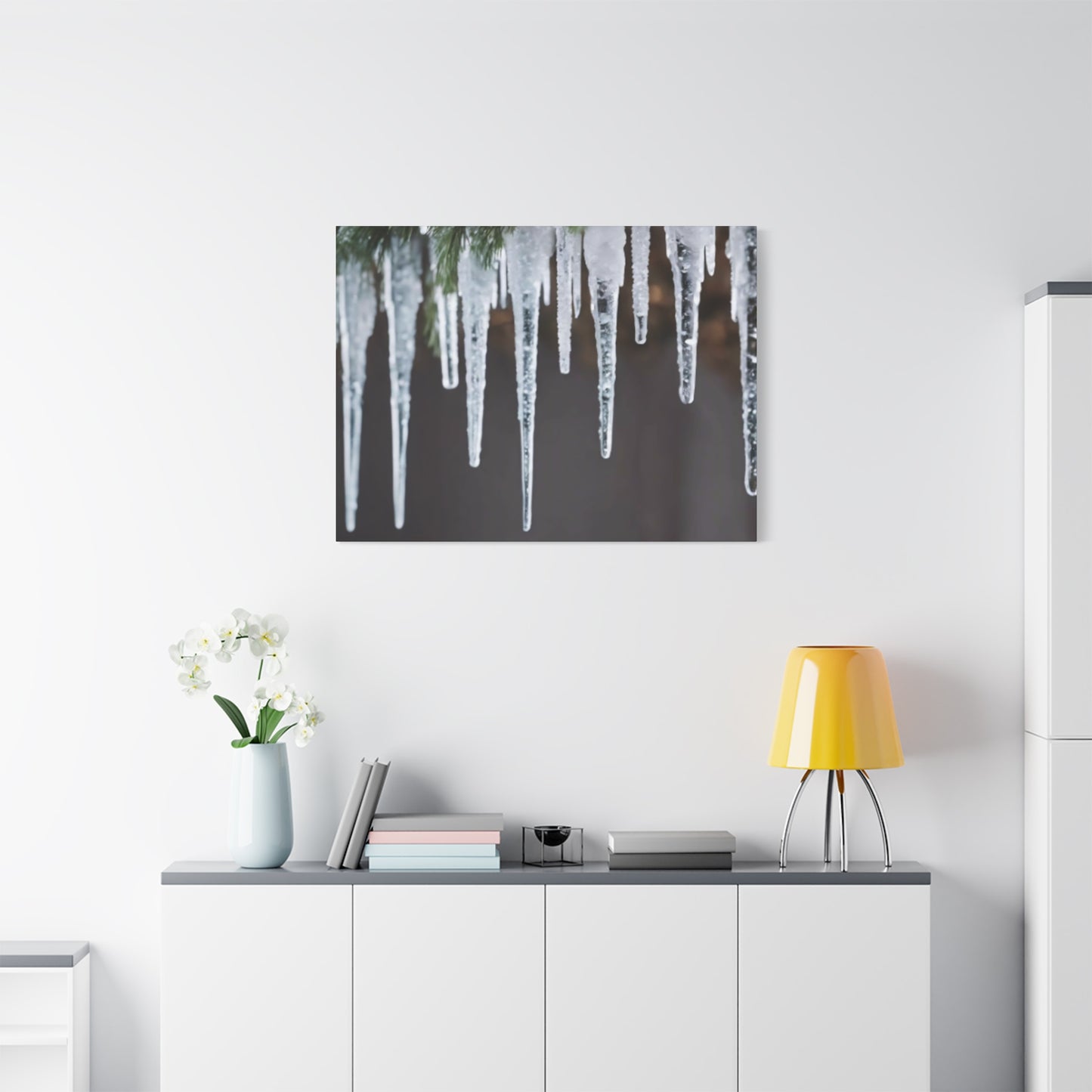 Icicles on Pine Branch Christmas Wall Art | Winter Mantle Decor