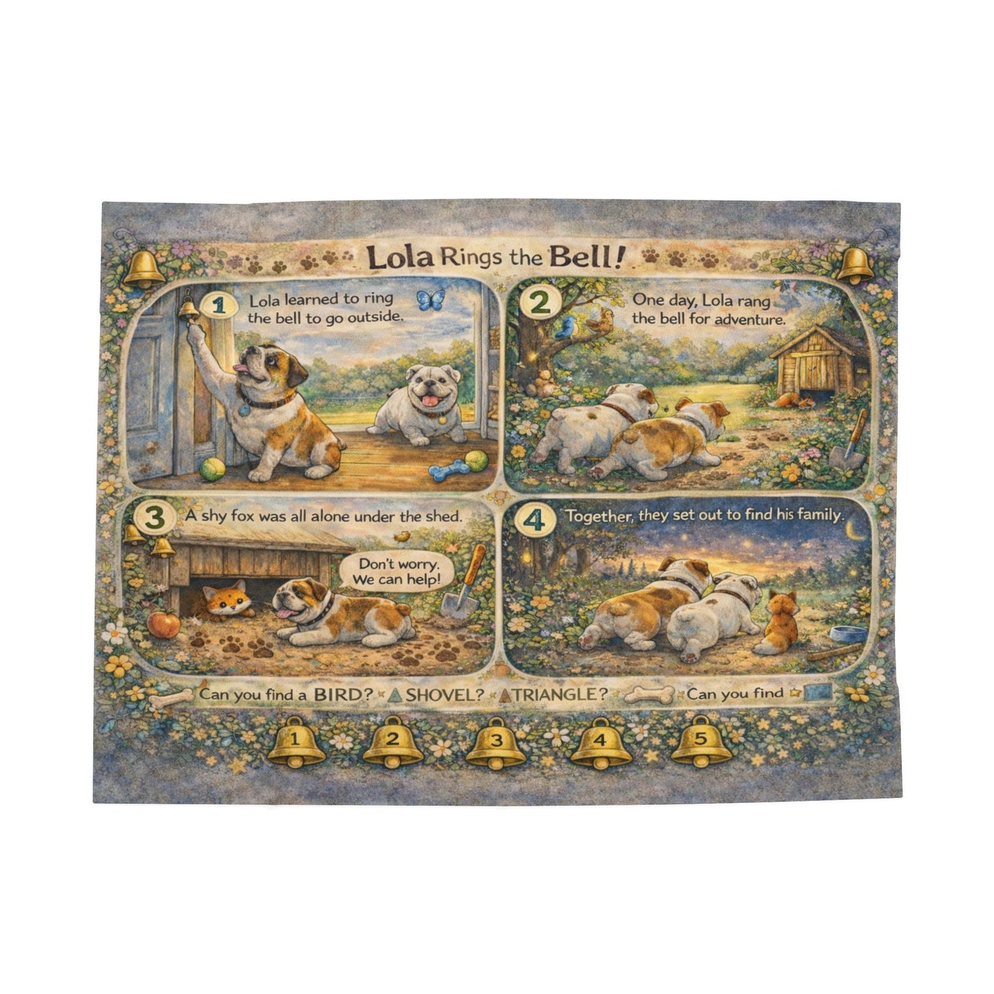 Lola Rings the Bell Story Blanket, Interactive Bulldog Fox Find & Seek Blanket
