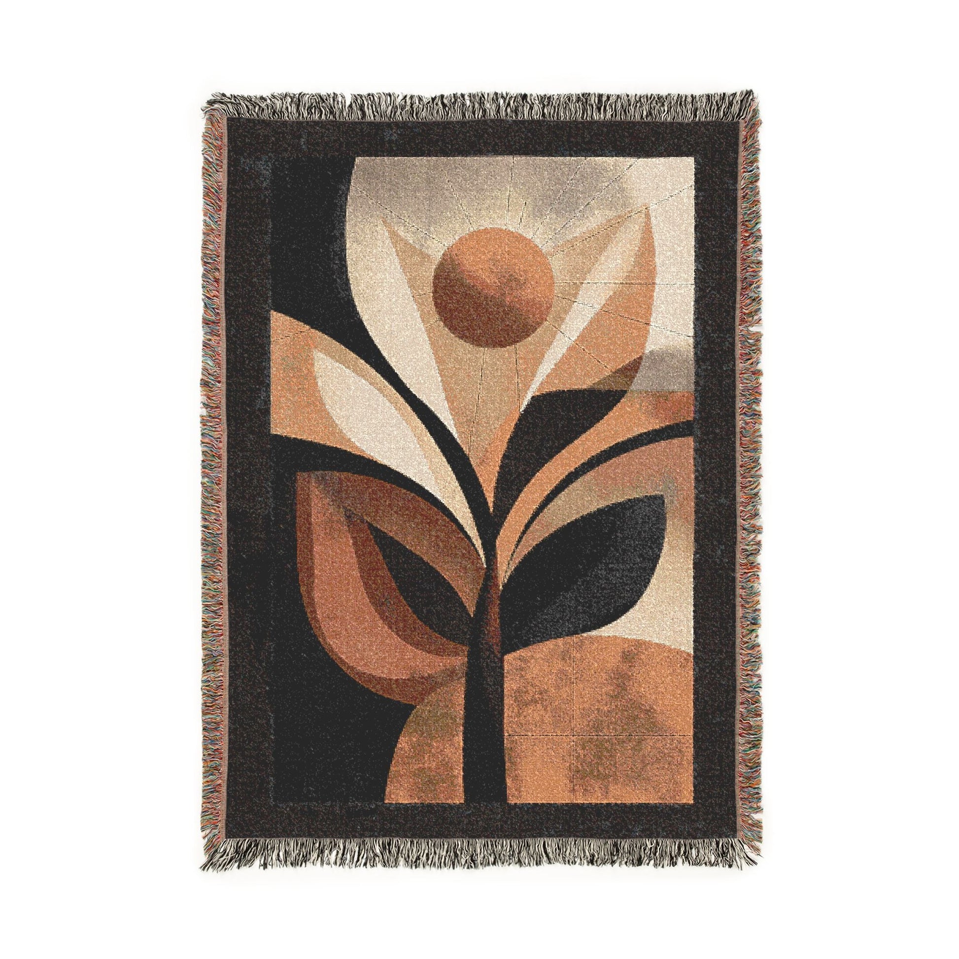 Decorative throw blanket with abstract leaf design on a white background