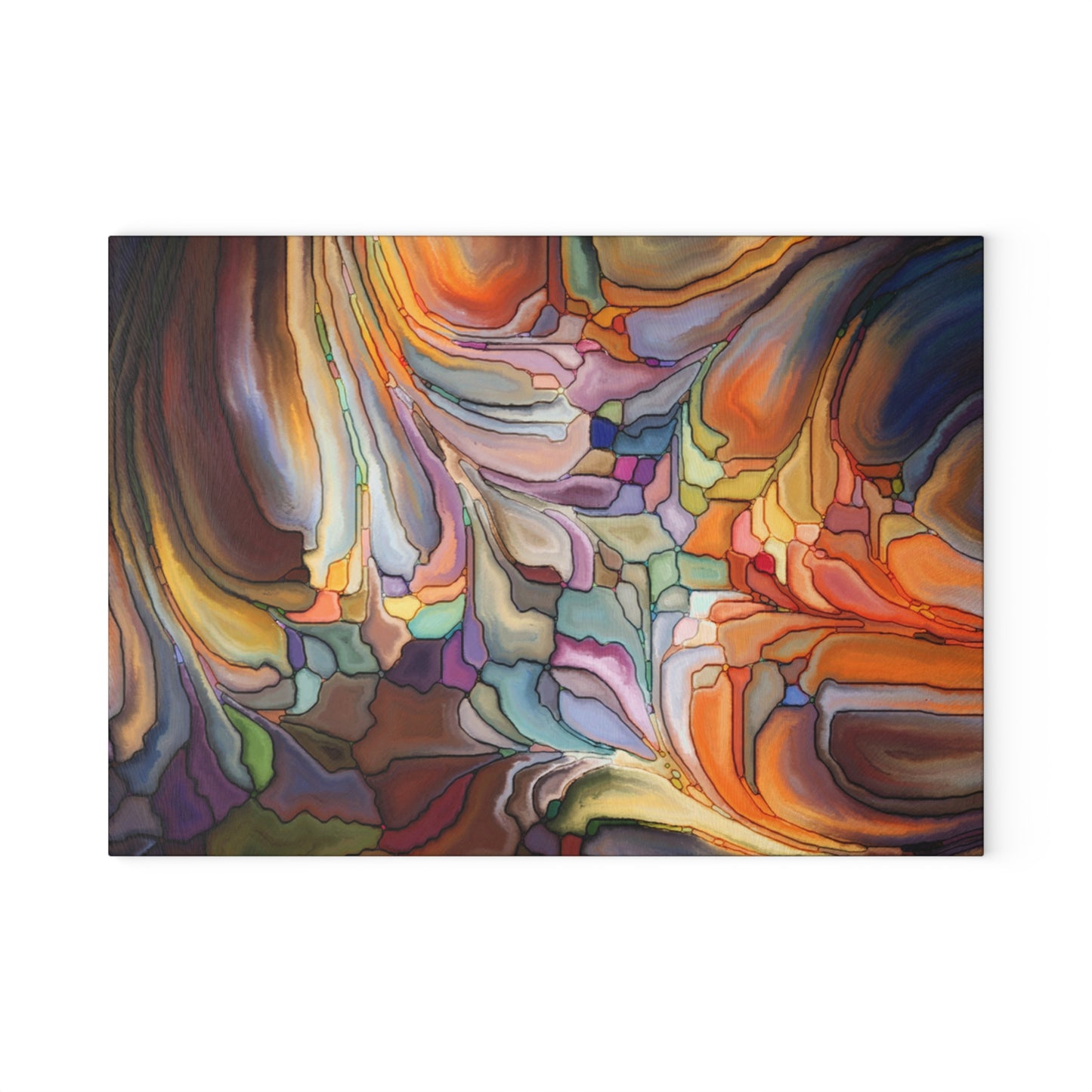 Abstract Color Swirl Glass Cutting Board | Multicolor Fluid Art Kitchen Decor