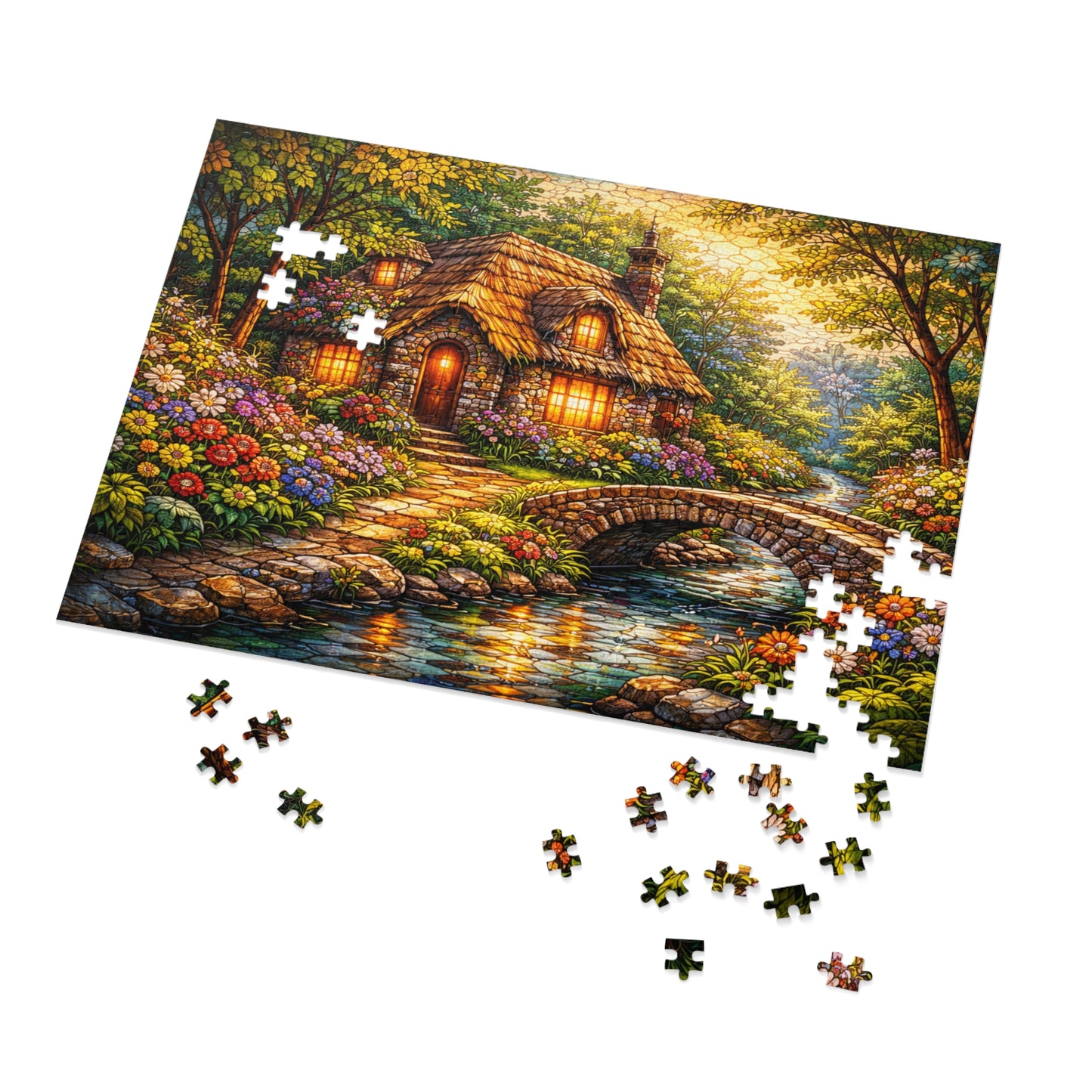 Cozy Cottage by Stream Jigsaw Puzzle