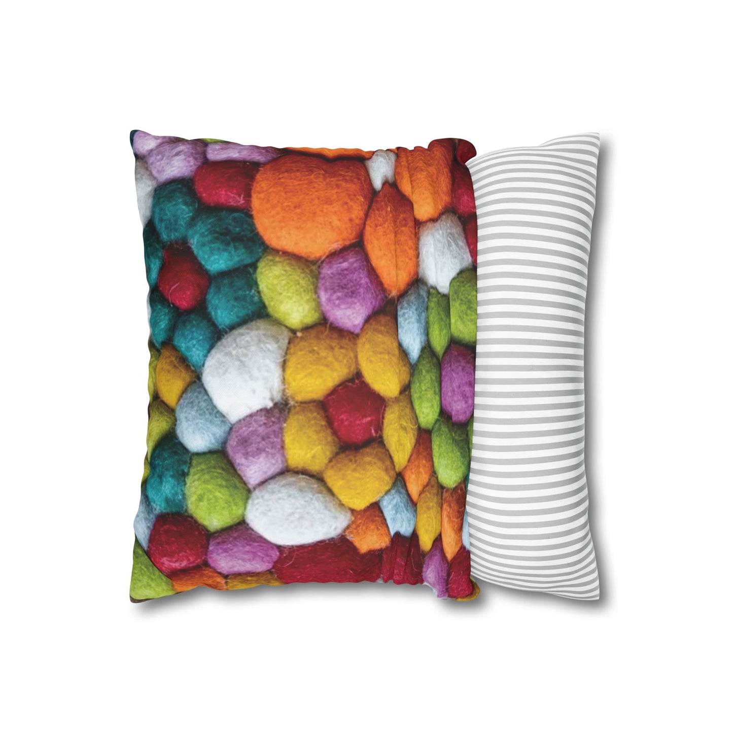 Decorative Pillowcase, Vibrant Colorful Cotton Balls Print, Square Couch Pillow Cover