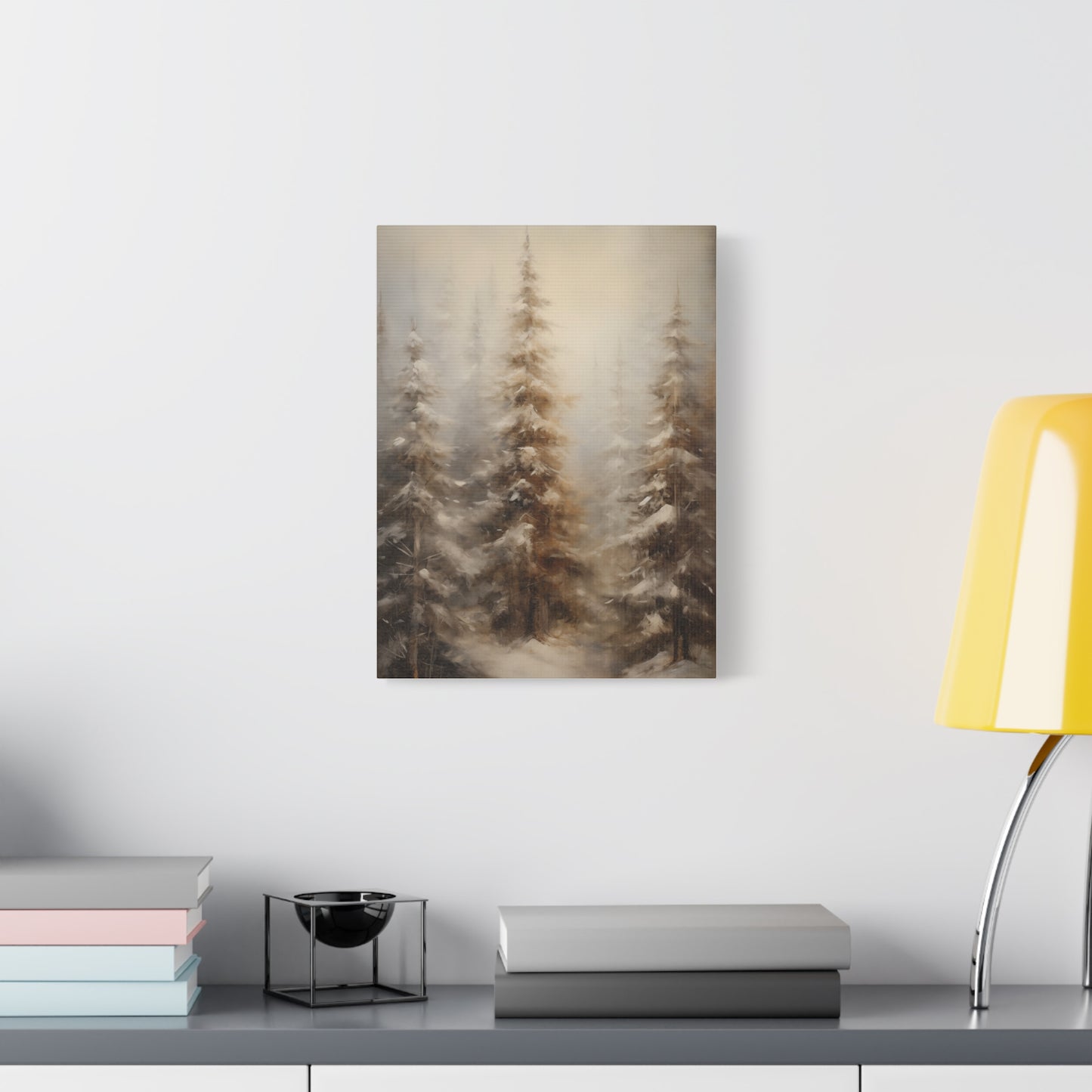 Snowy Pine Forest Winter Canvas Wall Art | Rustic Cabin Decor