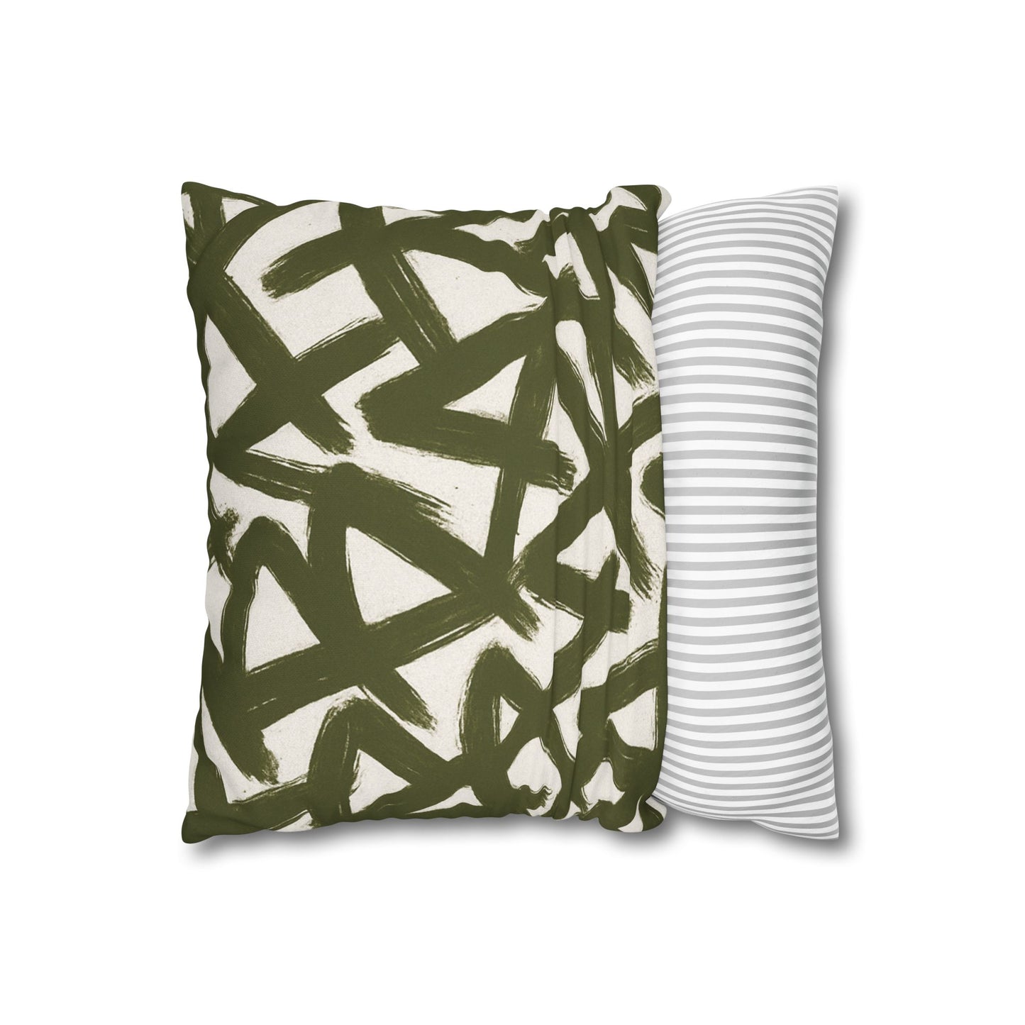 Throw Pillow Cover, Green Graffiti Brush Strokes Square Pillowcase Cover