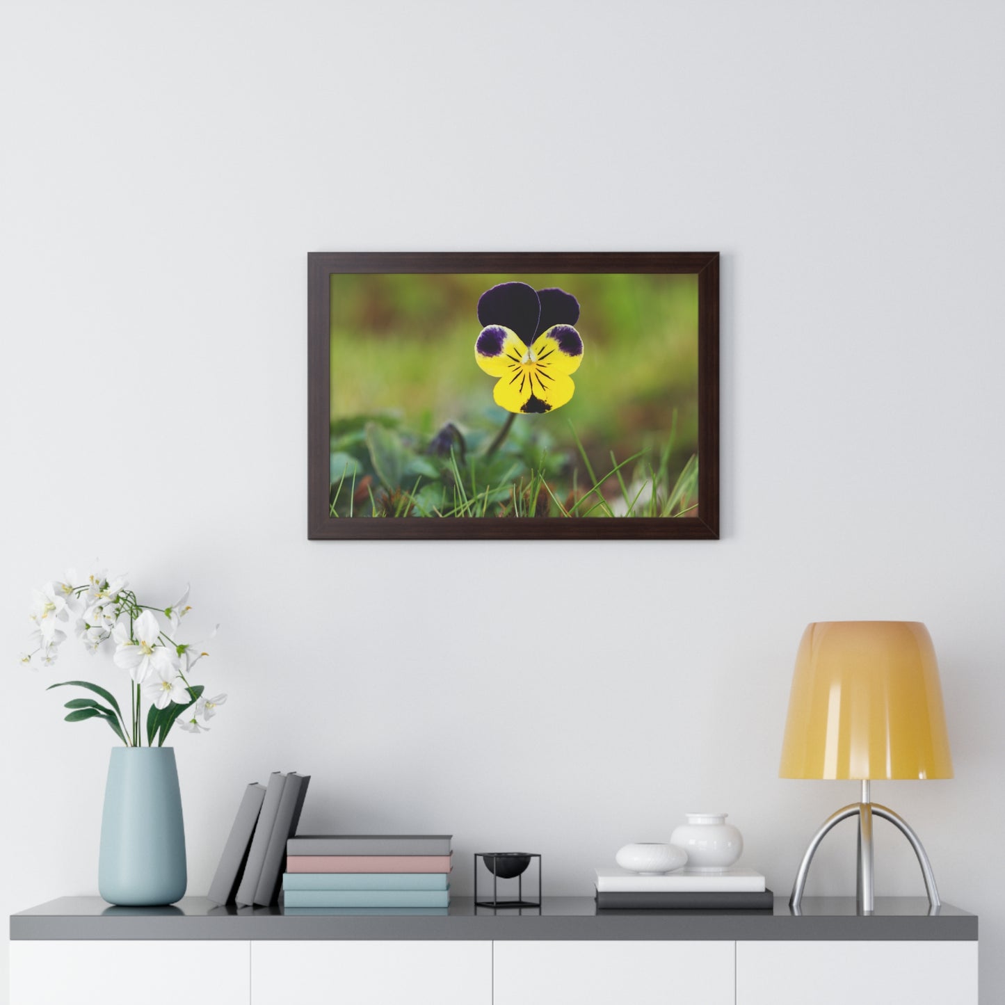 Framed Purple & Yellow Pansy Wall Art Poster | Botanical Floral Wall Decor