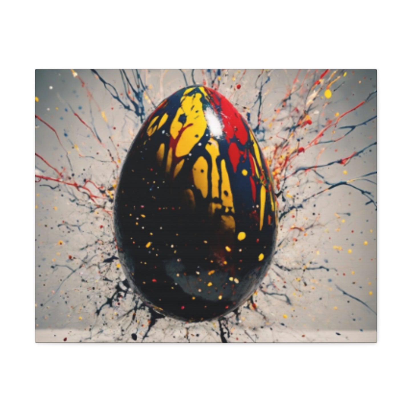 Vibrantly Painted Egg on Canvas | Abstract Paint Splatter Art I Easter Egg Art