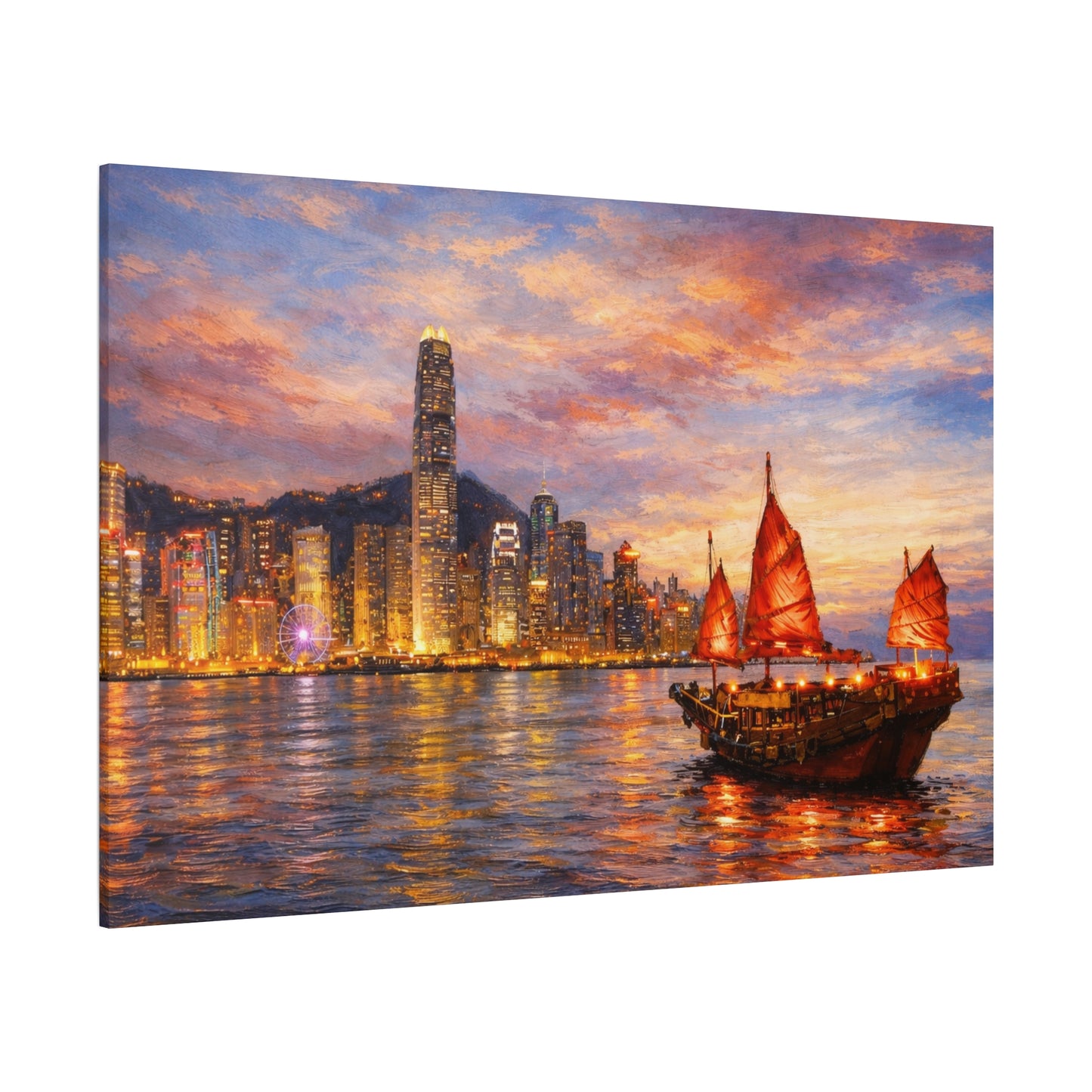 Hong Kong Junk Boat at Sunset Canvas