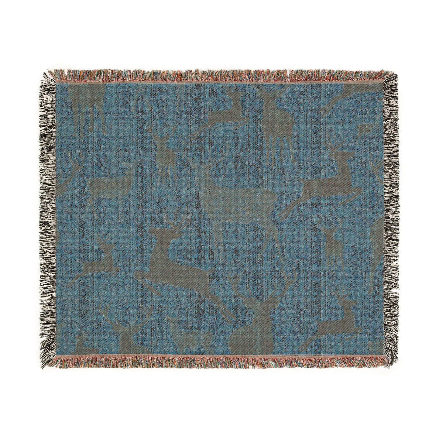 Rustic Reindeer Woven Throw Blanket | Cozy Lodge Cabin Decor | Winter Woodland Home Accent