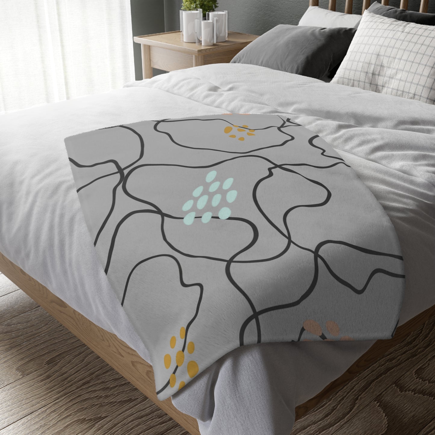 Abstract Line Art Floral Velveteen Blanket | Microfiber Two-Sided Print