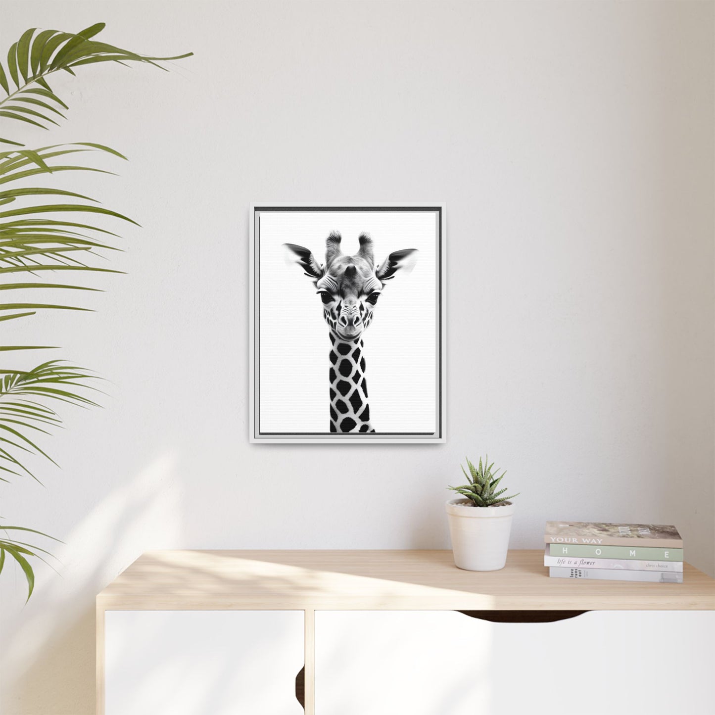Baby Giraffe Wall Art Black & White Wildlife Photography Print, Cute Giraffe Lover Gift