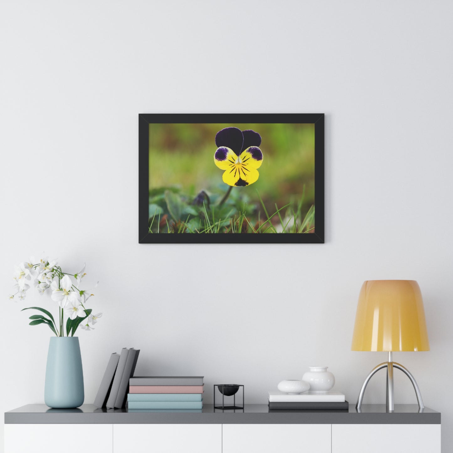 Framed Purple & Yellow Pansy Wall Art Poster | Botanical Floral Wall Decor