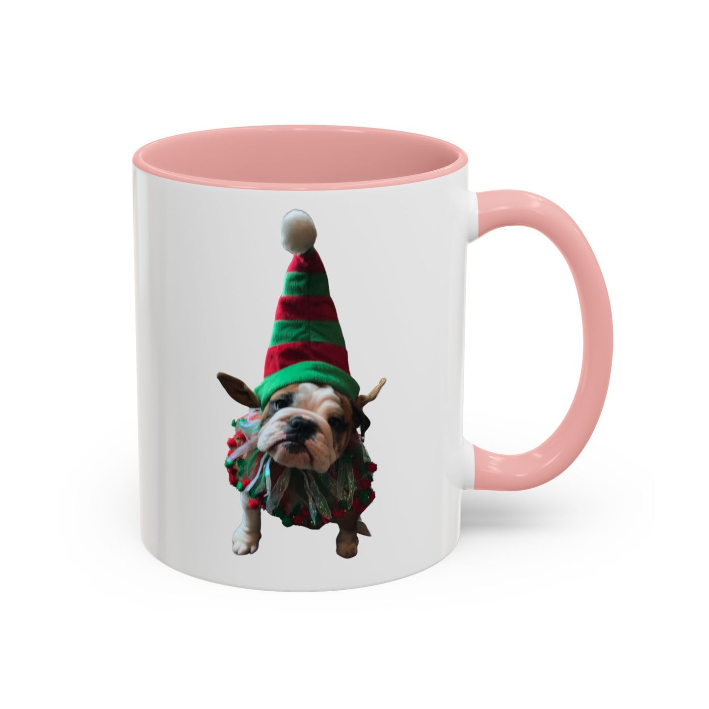 Funny Christmas Bulldog Mug – Cute Dog Elf Holiday Coffee Cup – Bulldog Lover Gift – Christmas Dog Mug – Festive Puppy Mug